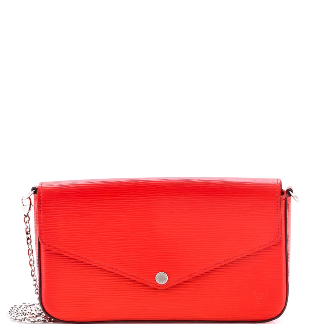 Felicie Pochette Epi Leather Louis Vuitton: Felicie Pochette Epi Leather Louis Vuitton Red Felicie Pochette Epi Leather Louis Vuitton cross body bag with a 22" handle drop and 23" strap drop, featuring minor scuffs, creases, and cracking on