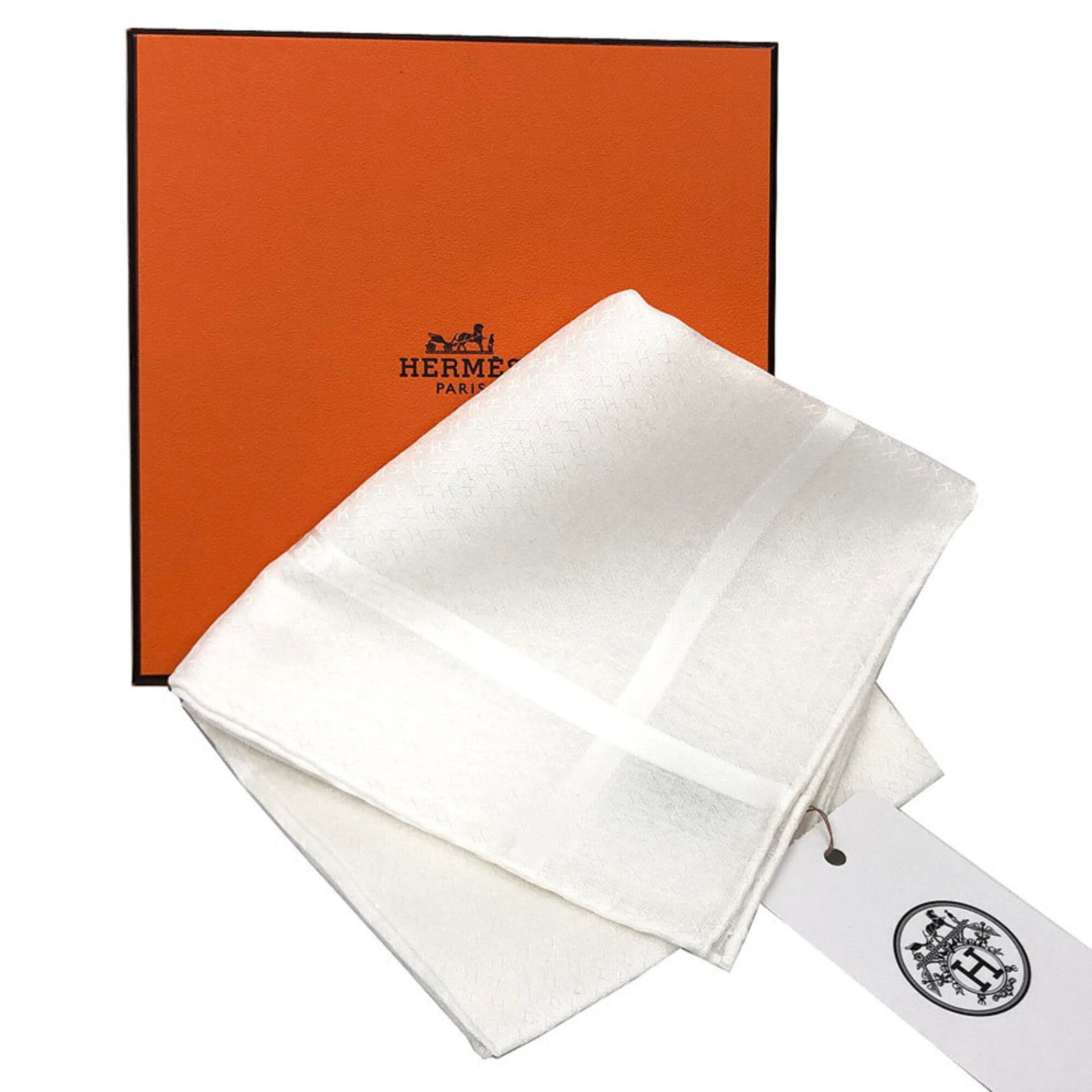 Hermes Cotton 100% Handkerchief: Hermes Cotton 100% Handkerchief Made from 100% cotton, this elegant white handkerchief from Hermes features a timeless design that exudes sophistication. Measuring 45cm x 45cm, it is a compact and