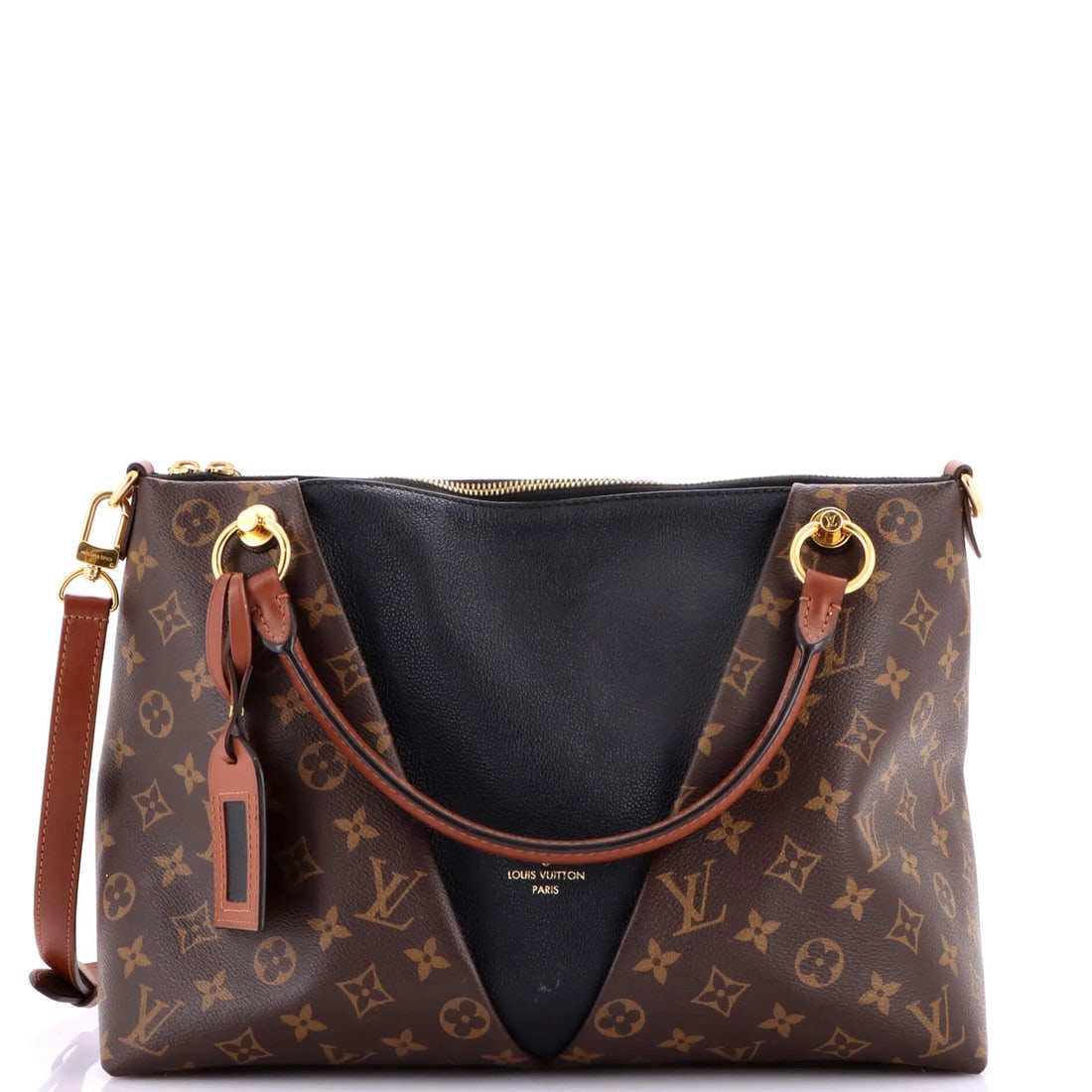 Louis Vuitton V Tote Monogram Canvas and Leather MM: Louis Vuitton V Tote Monogram Canvas and Leather MM Brown Louis Vuitton V Tote Monogram Canvas and Leather MM features a classic design with a canvas-coated leather exterior and gold hardware. The bag
