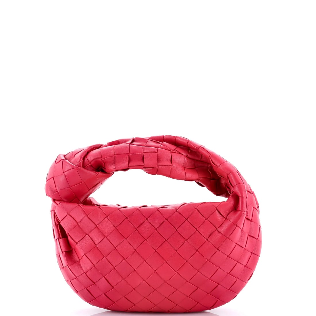 Bottega Veneta BV Jodie Hobo Intrecciato Nappa Mini: Bottega Veneta BV Jodie Hobo Intrecciato Nappa Mini Pink leather exterior with signature Intrecciato pattern, a classic Bottega Veneta design. This mini hobo features a 3.5" handle drop and measures
