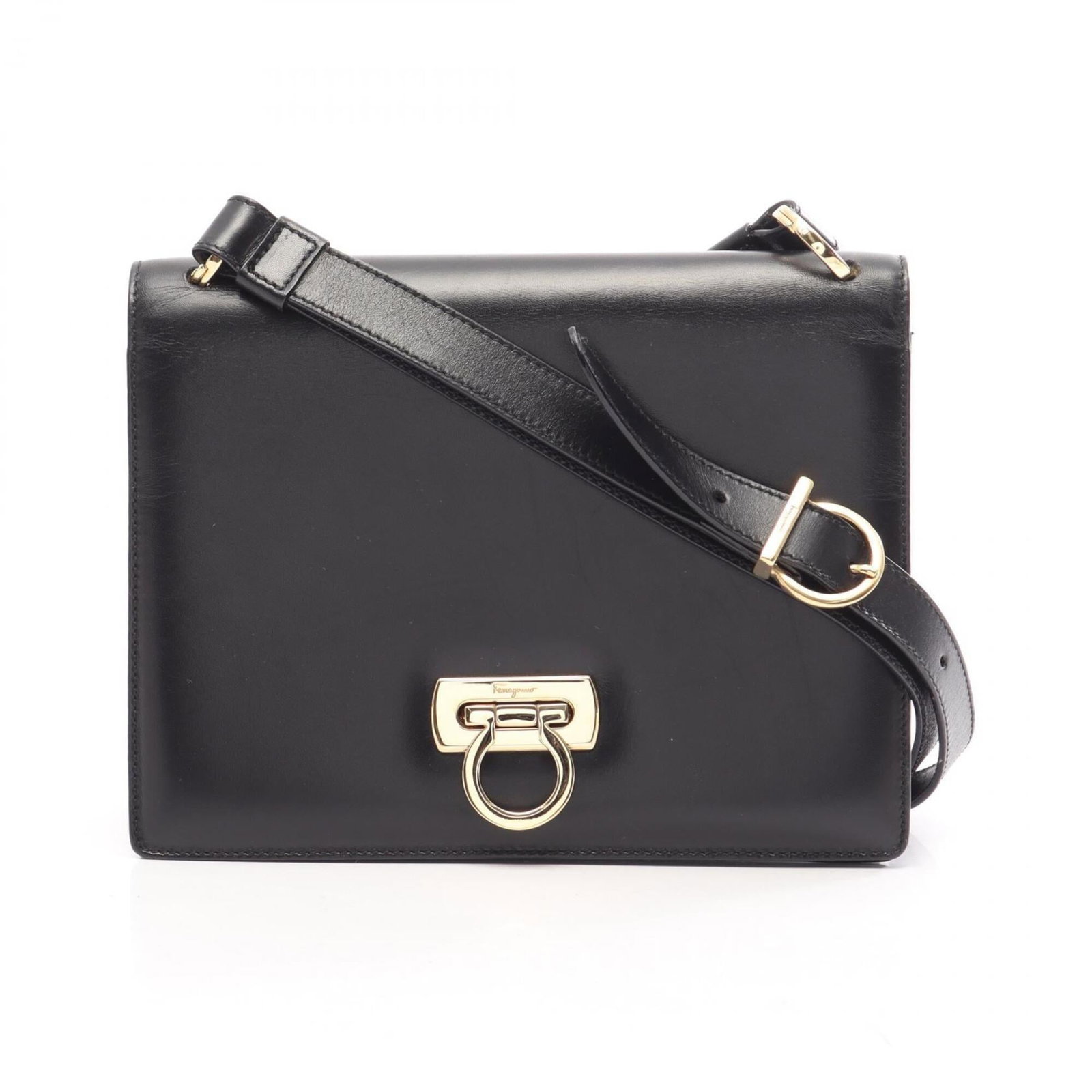 Ferragamo Salvatore Handbag Leather Bag Shoulder: Ferragamo Salvatore Handbag Leather Bag Shoulder Black leather shoulder bag from Salvatore Ferragamo, measuring 16cm x 20.5cm x 7.5cm. The bag's sleek design and classic style make it a timeless