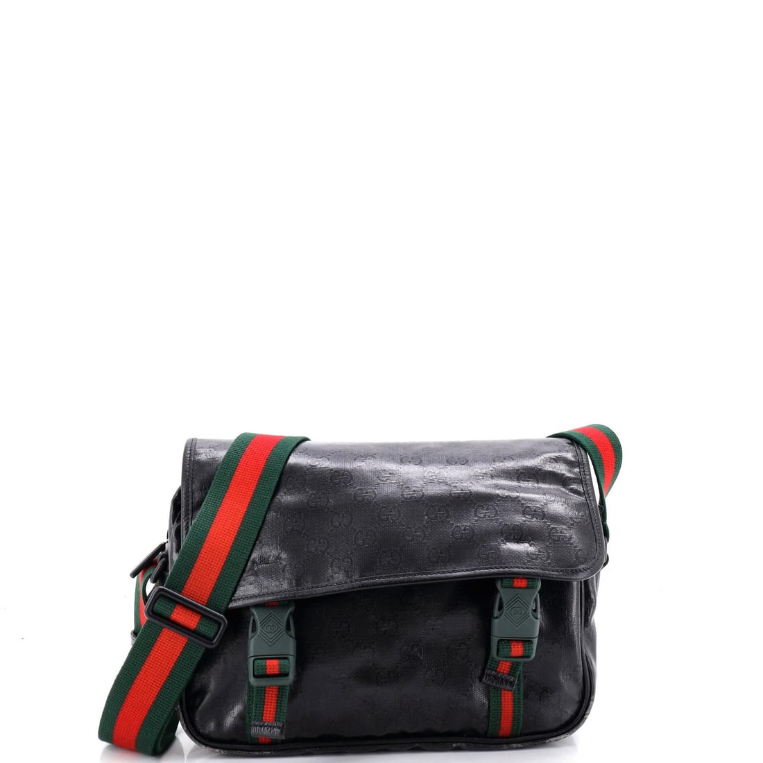 Gucci Coated Canvas GG Small Buckle Web Messenger Bag: Gucci Coated Canvas GG Small Buckle Web Messenger Bag Gucci Coated Canvas GG Small Buckle Web Messenger Bag - A stylish and versatile messenger bag with a signature Gucci design. Featuring a canvas-co