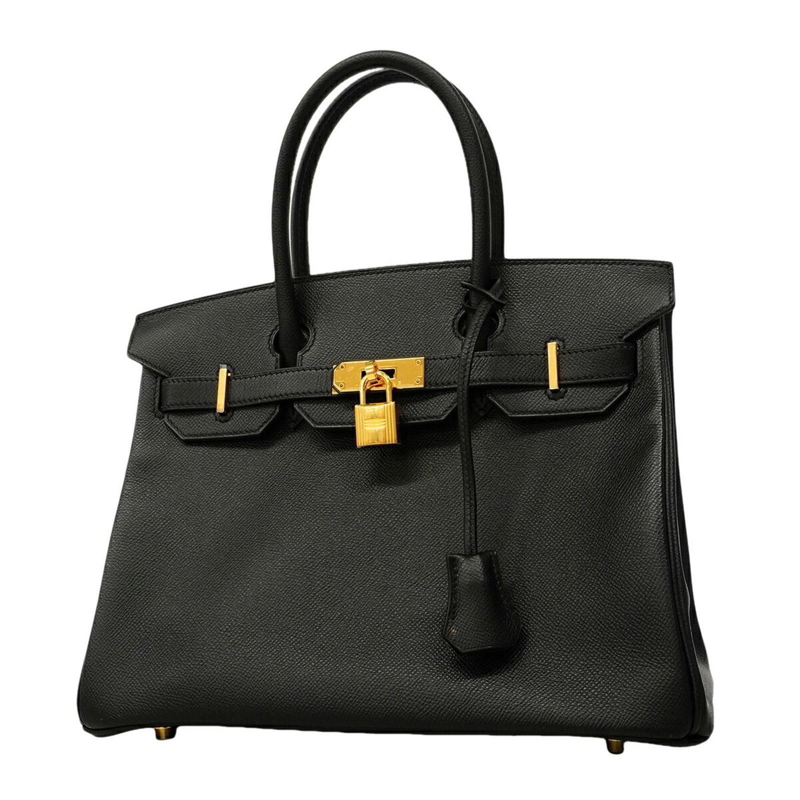 Handbag Leather Hermes: Handbag Leather Hermes Black Epsom leather handbag from Hermes, featuring gold hardware and a sleek 24cm x 30cm x 16cm design. This luxurious leather handbag is crafted with attention to detail,