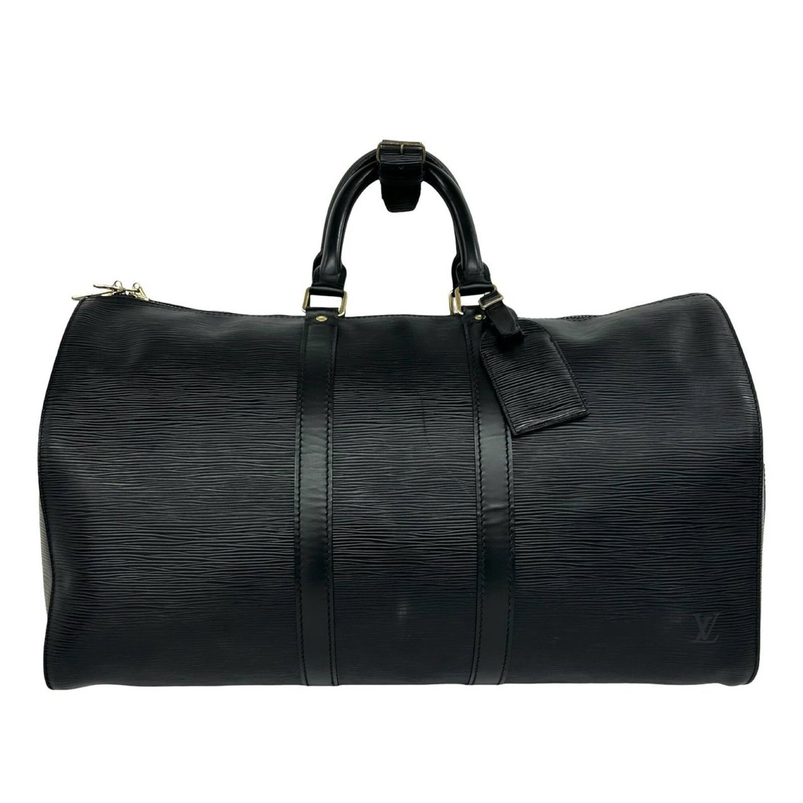 Louis Vuitton Boston Bag Leather: Louis Vuitton Boston Bag Leather Black leather Louis Vuitton Boston bag with classic design and timeless style. Measuring 27.5cm x 47cm x 20.5cm, this bag features a sleek and sophisticated