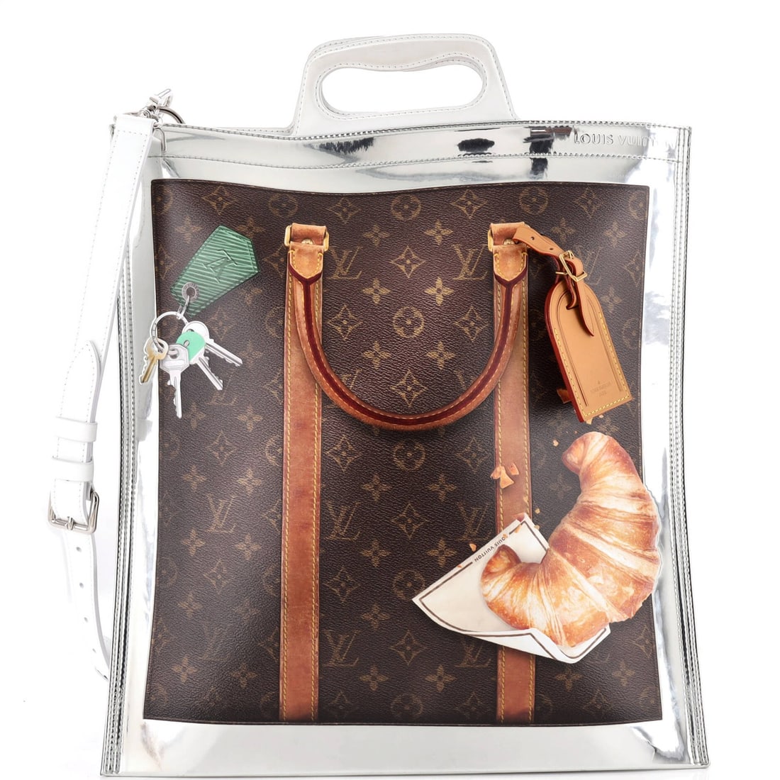 Mirror Coated Canvas Sac Bag Louis Vuitton Freezer Plat Printed: Mirror Coated Canvas Sac Bag Louis Vuitton Freezer Plat Printed Silver Louis Vuitton Freezer Plat Bag with Mirror Coated Canvas Exterior, featuring a unique printed design. This stylish tote bag
