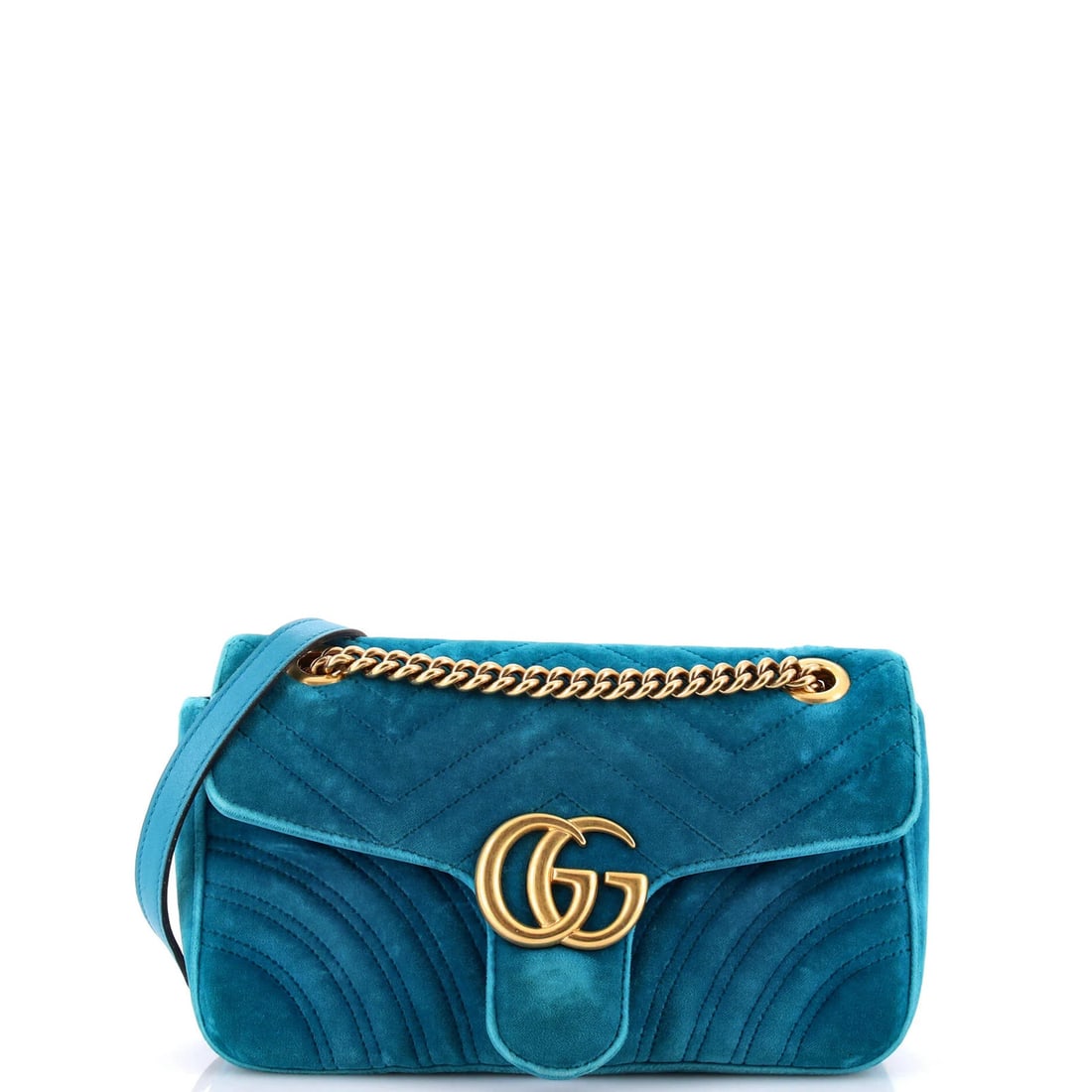 Matelasse velvet flap bag Gucci GG small: Matelasse velvet flap bag Gucci GG small Small Matelasse Velvet Gucci GG Marmont Flap Bag in Blue. This luxurious small bag features a striking blue matelasse velvet exterior, adorned with the iconic