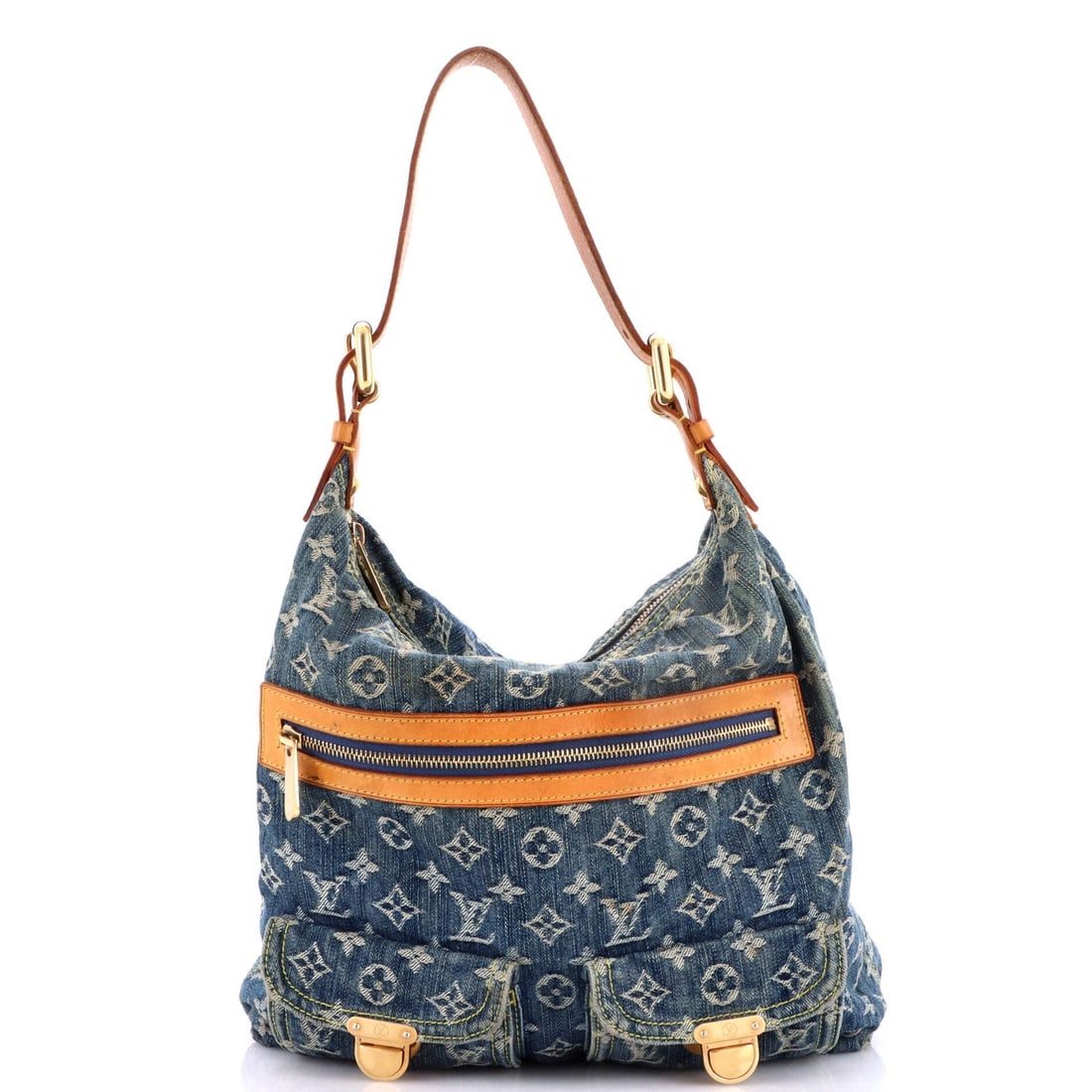 Louis Vuitton Handbag Baggy Denim: Louis Vuitton Handbag Baggy Denim Blue Louis Vuitton Baggy Denim Handbag with Gold Hardware. This Louis Vuitton baggy denim handbag features a unique blue exterior with gold hardware, measuring 14"