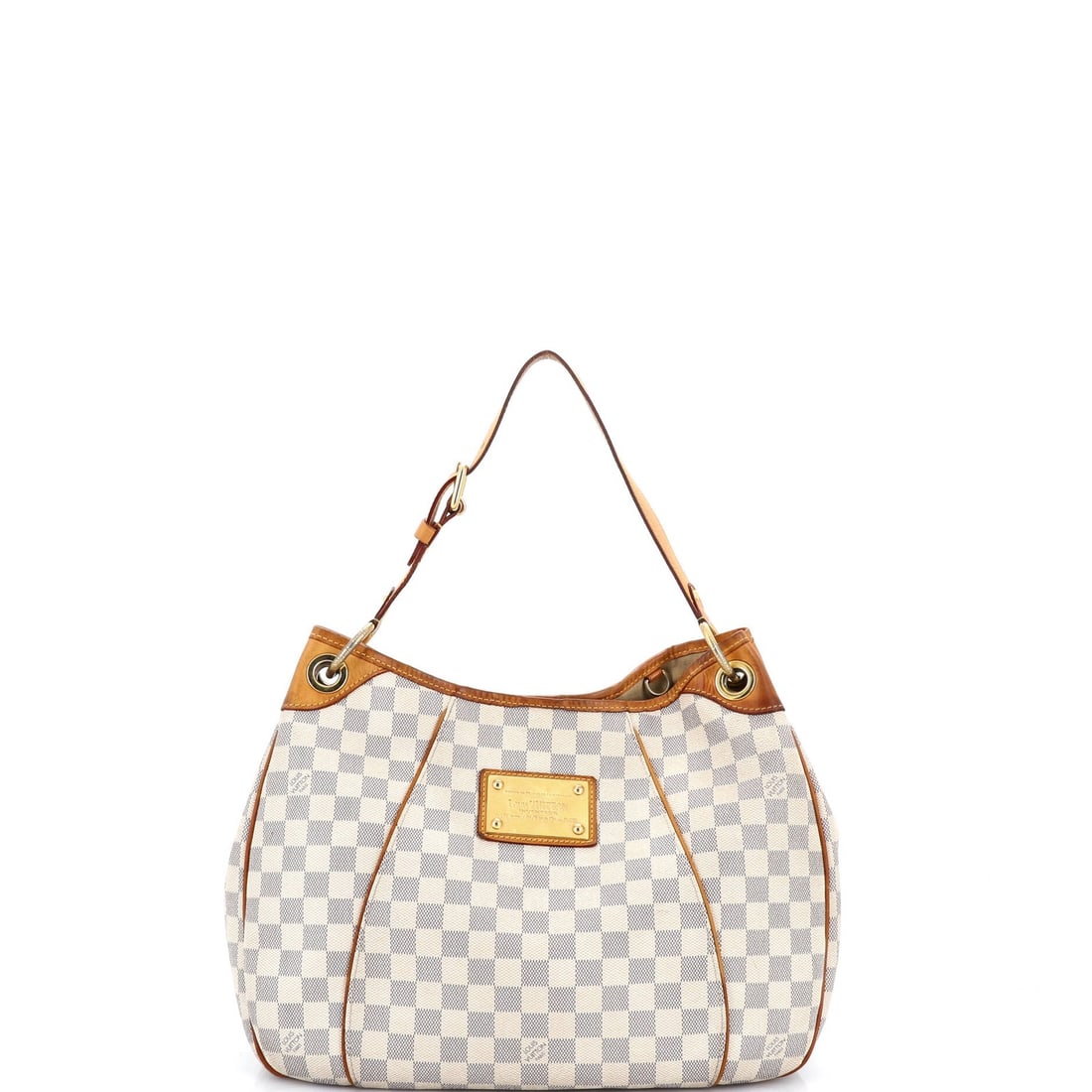 Handbag Louis Vuitton Damier Galliera PM: Handbag Louis Vuitton Damier Galliera PM White canvas coated Louis Vuitton Damier Galliera PM handbag with gold hardware, featuring a neutral microfiber interior. The exterior shows signs of wear,