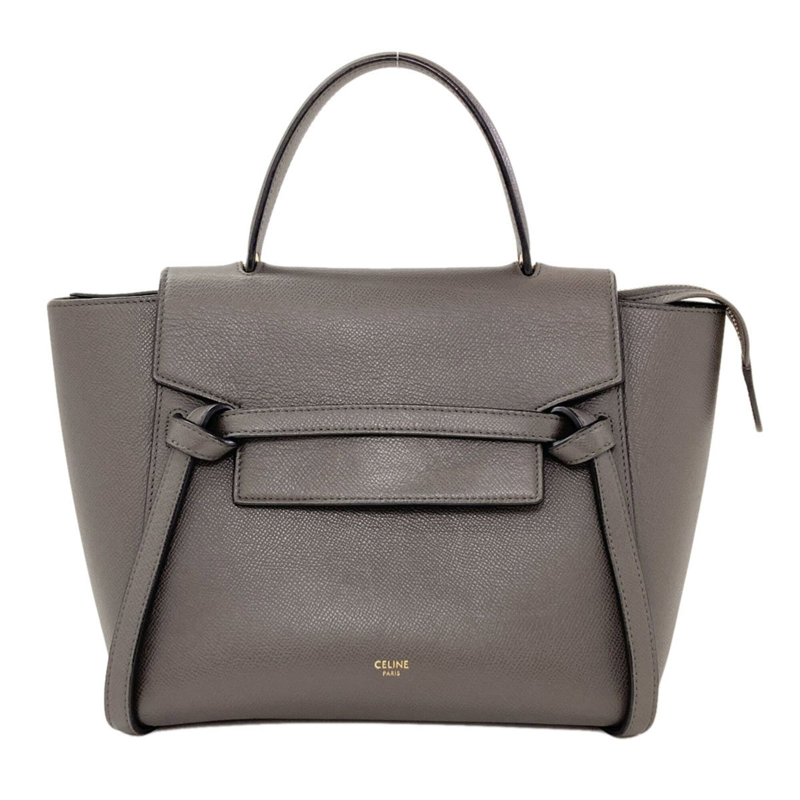 Celine Handbag Leather: Celine Handbag Leather Calfskin leather construction provides a luxurious feel and durability. The gray color offers a versatile and neutral tone, while the 19.5cm x 32cm x 13cm dimensions create a