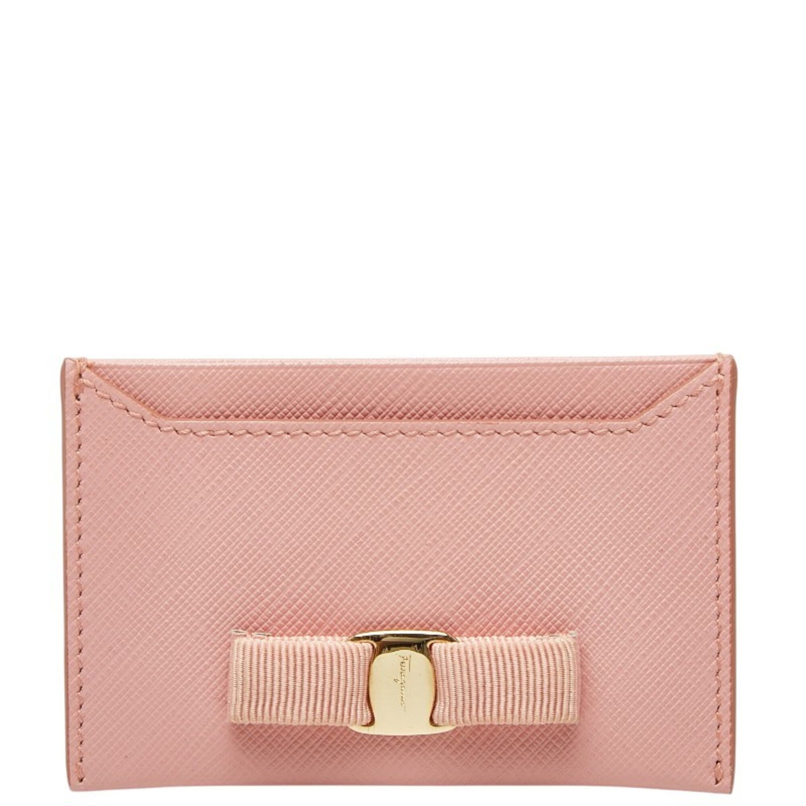 Salvatore Ferragamo Leather Card Case: Salvatore Ferragamo Leather Card Case Pink leather card case from Salvatore Ferragamo, measuring 6.5cm x 10cm x 1cm, featuring a classic design and premium leather material. This elegant card case is 