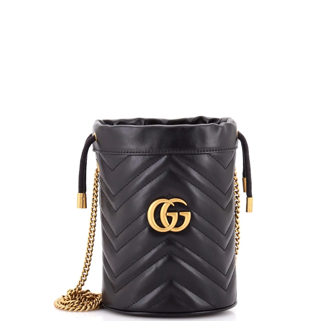 Mini Matelasse Leather Bag Bucket Gucci Marmont: Mini Matelasse Leather Bag Bucket Gucci Marmont Black Matelasse Leather Mini Gucci GG Marmont Bucket Bag with Key Chain and Strap. This mini bucket bag features Gucci's signature GG Marmont design, ma