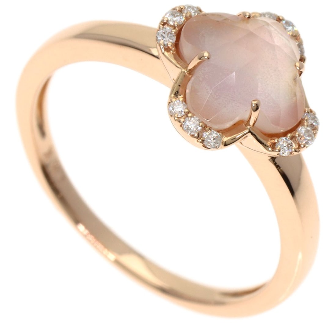Pink Quartz Rose Shell K18 Gold Diamond: Pink Quartz Rose Shell K18 Gold Diamond K18 Pink Quartz Rose Shell K18 Gold Diamond ring boasts a striking gold metal exterior and features a diamond as the main stone. The ring's 5.75 US size