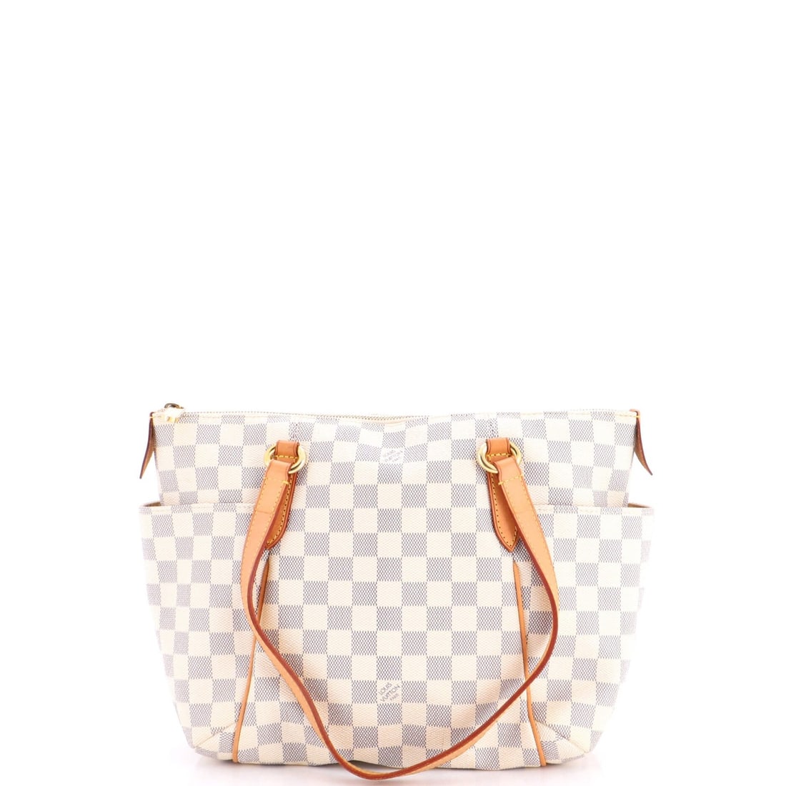 Handbag Damier Totally Louis Vuitton: Handbag Damier Totally Louis Vuitton Canvas Coated Louis Vuitton Damier Totally Handbag in White, featuring a classic shoulder bag design with a gold-tone hardware. The bag boasts a neutral interior