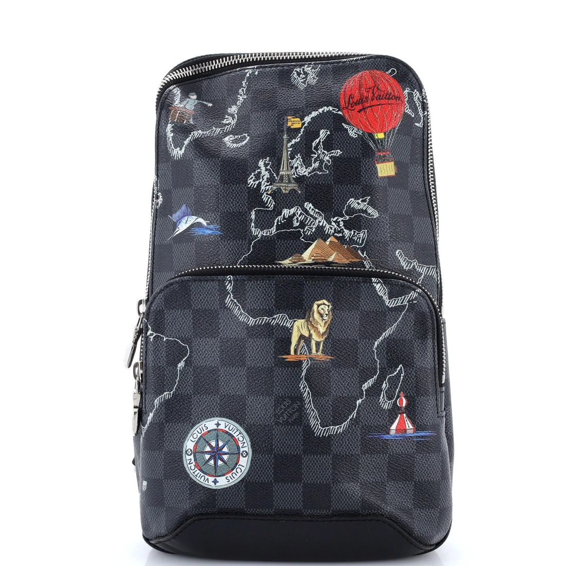 Limited Edition Sling Bag Damier Graphite Renaissance Map Louis Vuitton Avenue: Limited Edition Sling Bag Damier Graphite Renaissance Map Louis Vuitton Avenue Canvas Coated Louis Vuitton Avenue Sling Bag in Black Damier Graphite Print, featuring a unique Renaissance Map design,