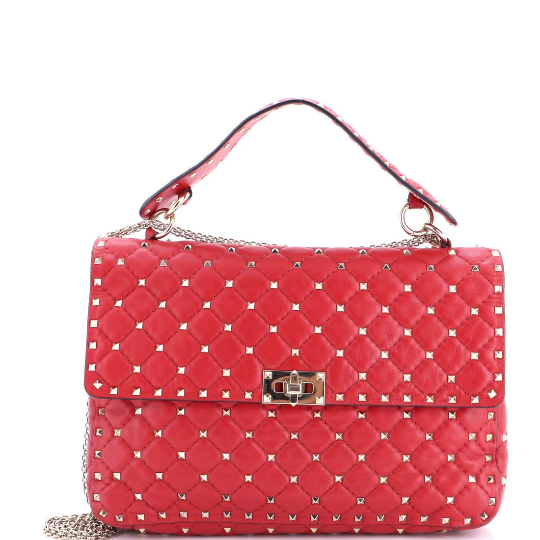 Rockstud Spike Flap Bag Quilted Large Valentino Garavani: Rockstud Spike Flap Bag Quilted Large Valentino Garavani Red Rockstud Spike Flap Bag Quilted in luxurious leather, this Valentino Garavani shoulder bag boasts a striking design with gold tone