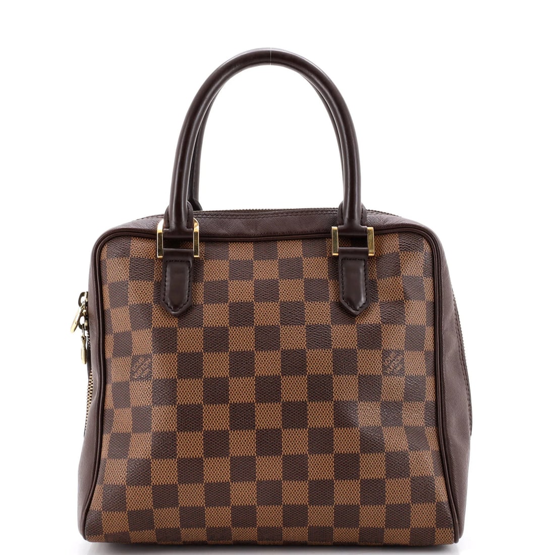 Louis Vuitton Handbag Damier: Louis Vuitton Handbag Damier Brown Louis Vuitton Damier Brera Satchel with Gold Hardware, featuring a canvas-coated exterior and microfiber interior. The bag showcases a classic design with minor edge