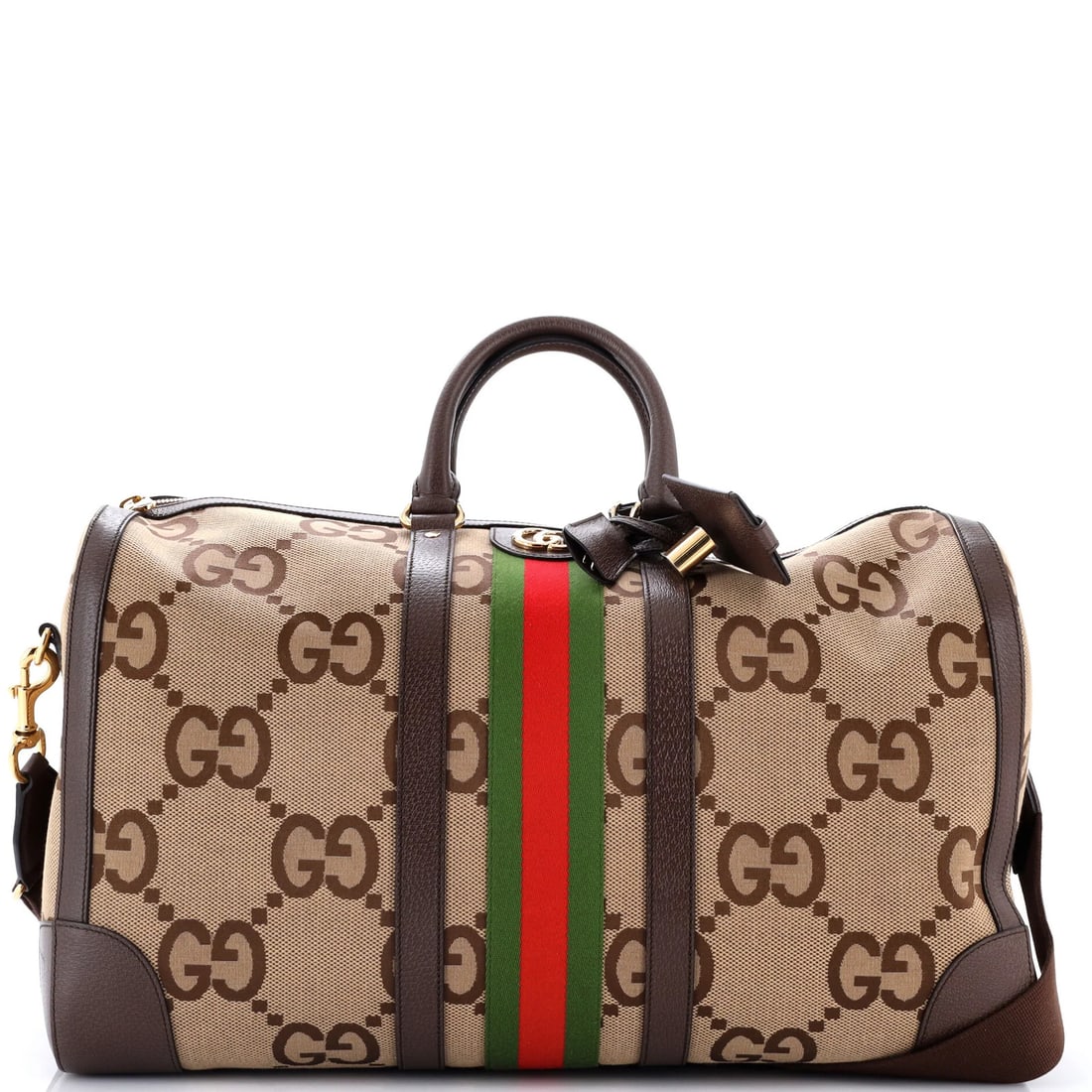 Web Duffle Bag Large Jumbo Convertible Canvas GG Gucci Savoy: Web Duffle Bag Large Jumbo Convertible Canvas GG Gucci Savoy Large Jumbo Convertible Canvas GG Gucci Savoy Web Duffle Bag in Brown.This spacious duffle bag features a sturdy canvas exterior with a