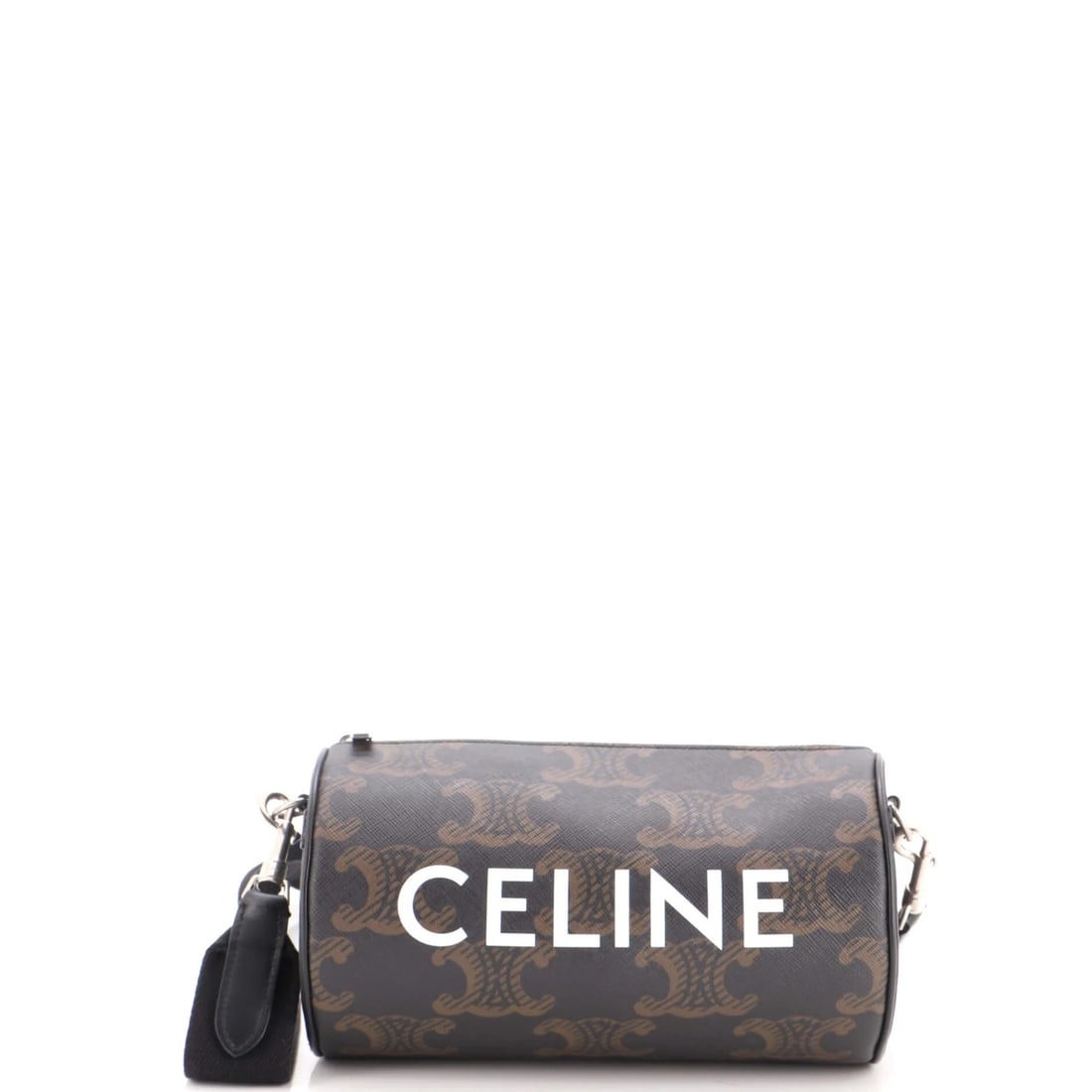 Coated Cylinder Bag Logo Triomphe Celine: Coated Cylinder Bag Logo Triomphe Celine The Celine Logo Cylinder Bag Triomphe is a stylish messenger bag with a coated canvas exterior in brown. Measuring 5" in height, 9" in width, and 5" in depth, 