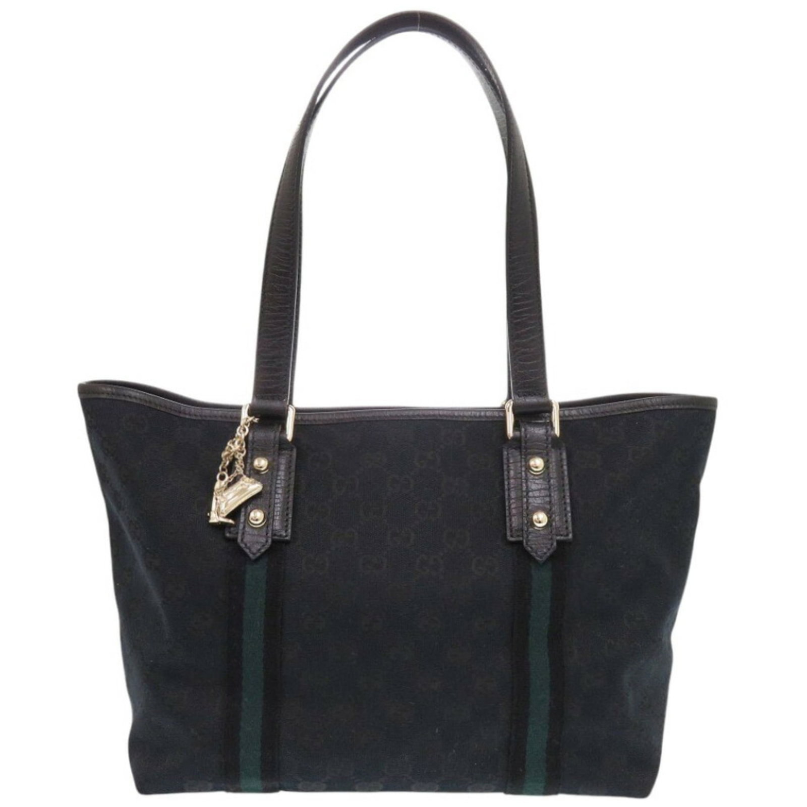 Canvas Gucci Tote Bag: Canvas Gucci Tote Bag Canvas Gucci Tote Bag, 22cm x 37cm x 13.5cm, made from high-quality canvas material, features a sleek black and green design, and comes with a dust bag for protection. The bag's