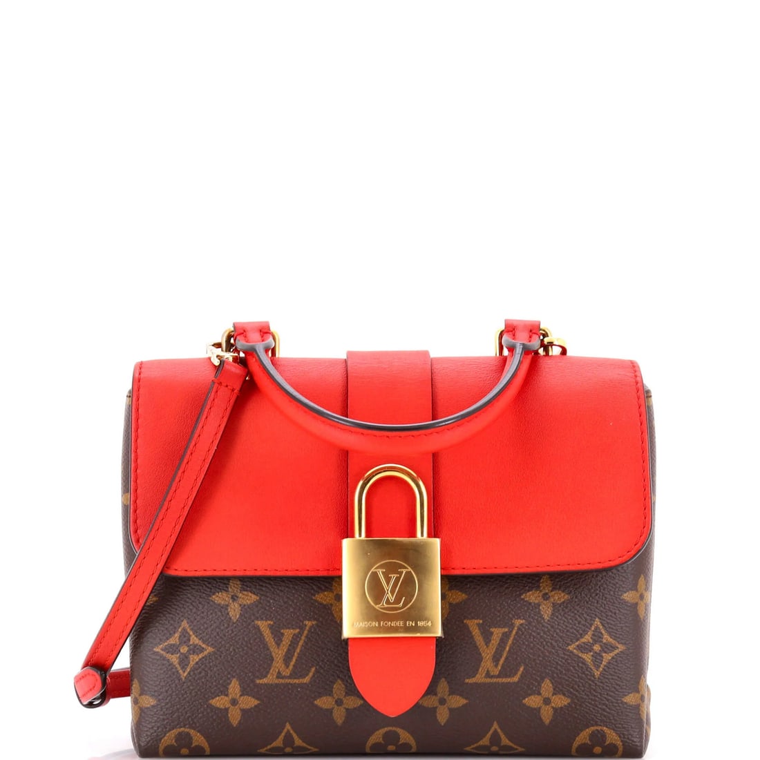 Handbag Canvas Leather Monogram Locky Louis Vuitton: Handbag Canvas Leather Monogram Locky Louis Vuitton Red Louis Vuitton Locky Handbag with Leather and Canvas Coated Exterior, featuring a classic top handle design and bold monogram pattern. The bag's
