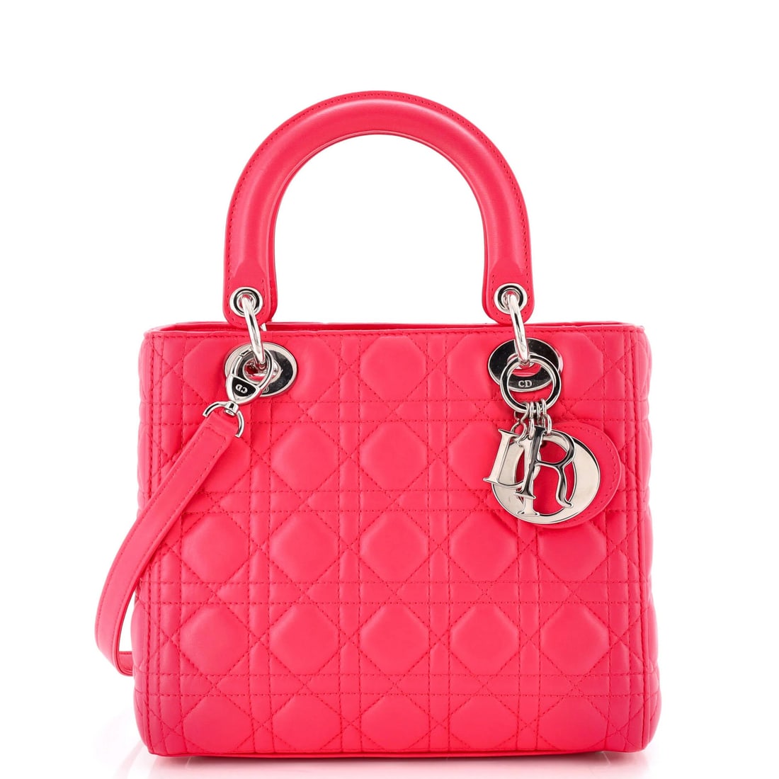 Lady Dior Bag Medium Quilt Lambskin Cannage Christian Dior: Lady Dior Bag Medium Quilt Lambskin Cannage Christian Dior Pink Lady Dior Bag Medium Quilt Lambskin Cannage features a classic design with a medium size, 5" handle drop, and 17.5" strap drop. The