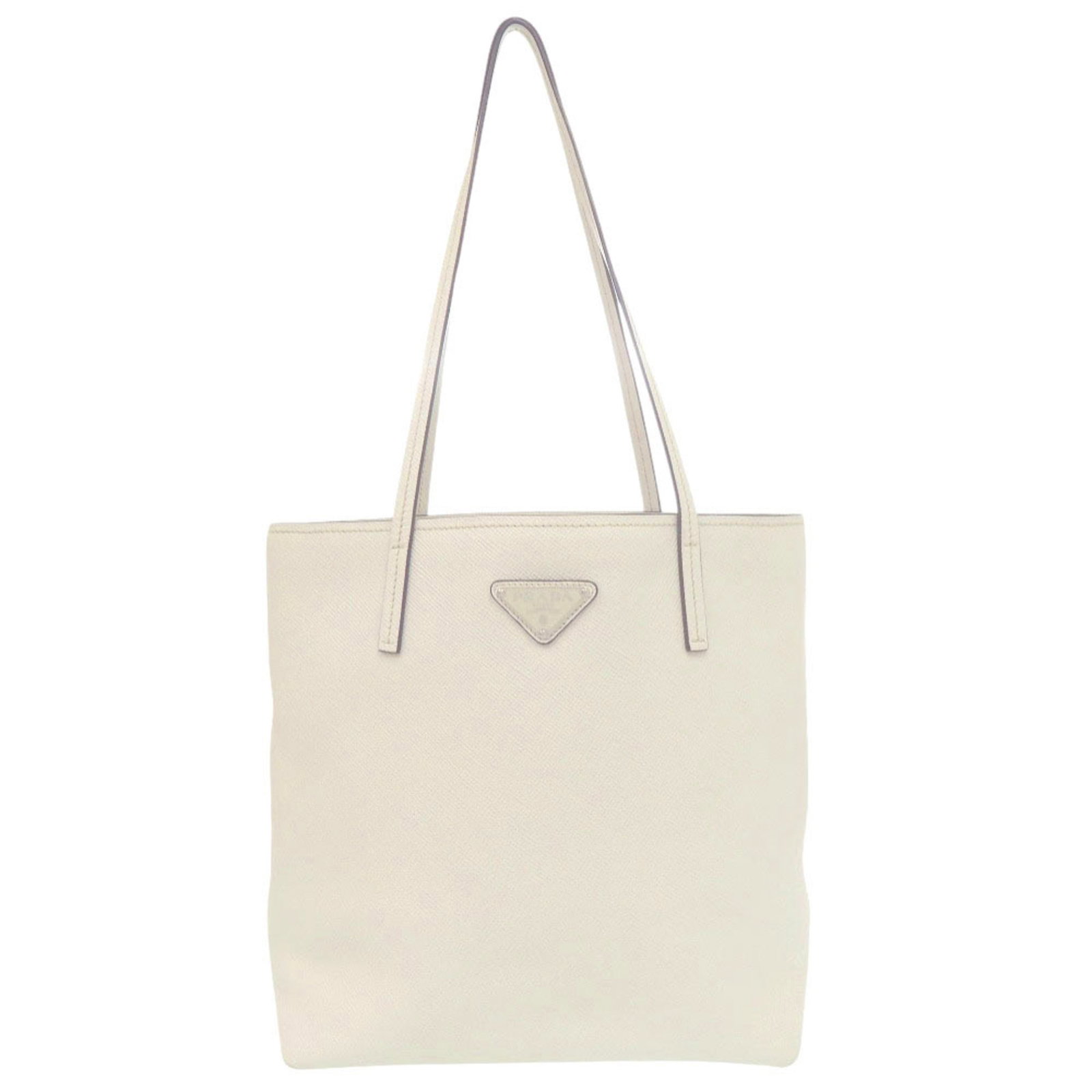Saffiano Tote Bag Shoulder: Saffiano Tote Bag Shoulder Saffiano Tote Bag Shoulder from Prada, made in Italy with a white finish, and featuring a signature. This shoulder bag is made from Saffiano material, known for its