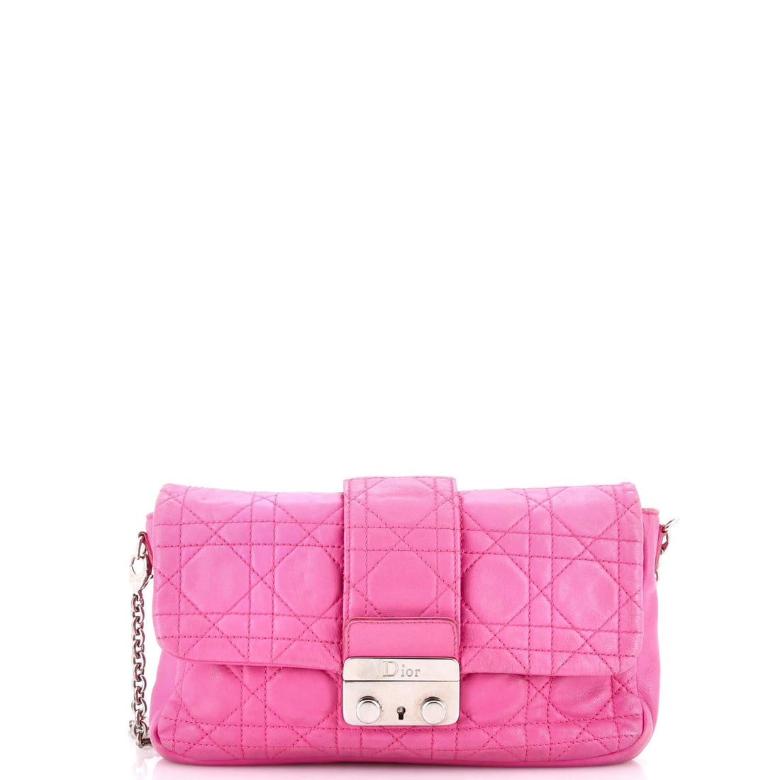 Christian Dior Lambskin Mini Pouch Lock Cannage Quilt New: Christian Dior Lambskin Mini Pouch Lock Cannage Quilt New Pink leather cross body bag with a mini size, 5" height, 9" width, and 2" depth, featuring a lambskin exterior and a quilted design. The bag h