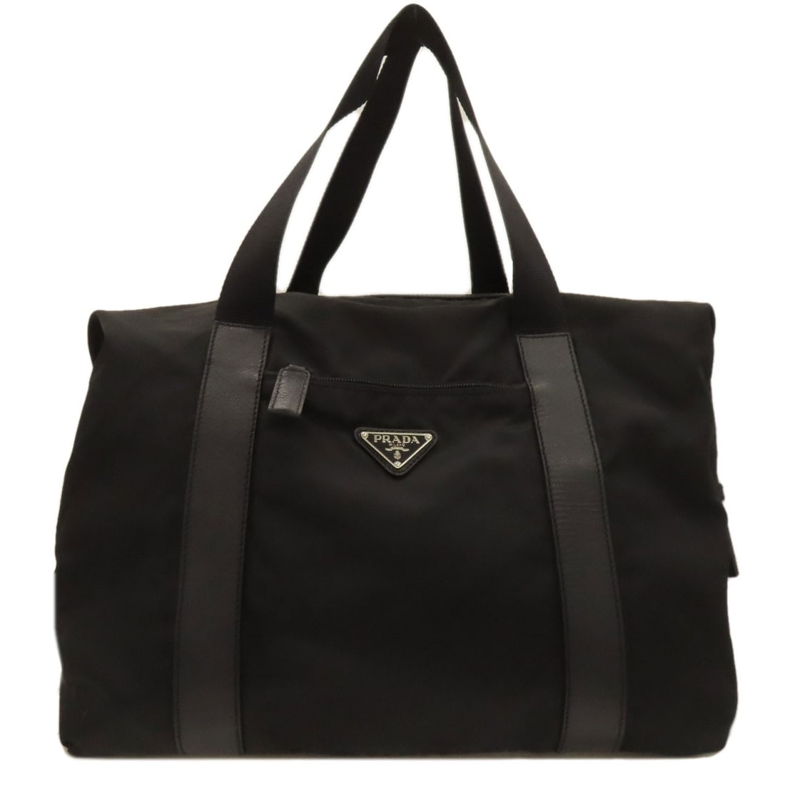 Prada Logo Hardware Tote Bag Nylon: Prada Logo Hardware Tote Bag Nylon Black Prada Logo Hardware Tote Bag made from Nylon. This tote features Prada's iconic logo hardware, adding a touch of luxury to its sleek design. Item Specifics: