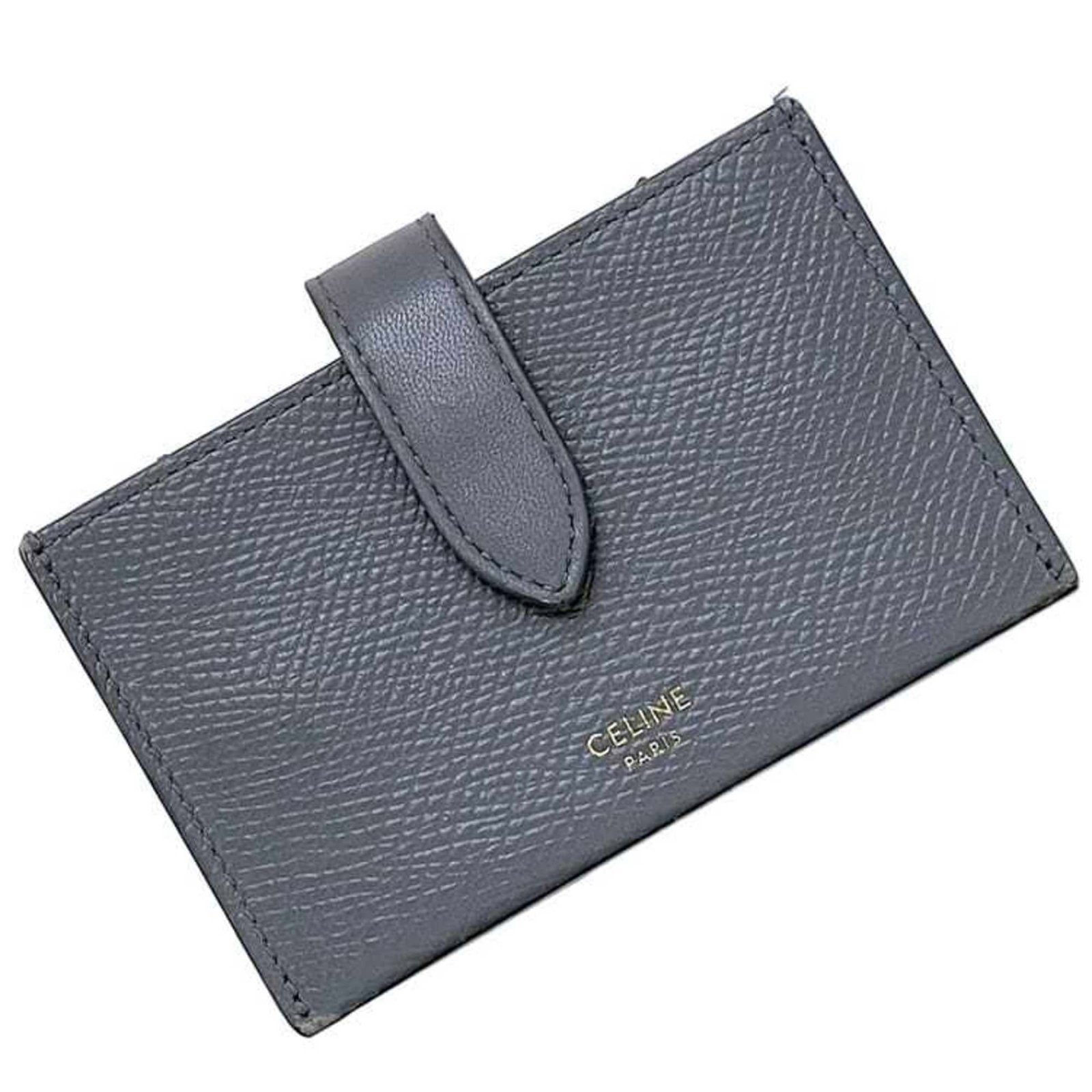Card Case Leather Celine: Card Case Leather Celine Gray leather card case from Celine, measuring 7cm x 11cm x 3cm, with a simple and sleek design. This card case is made from high-quality leather and features a classic style t