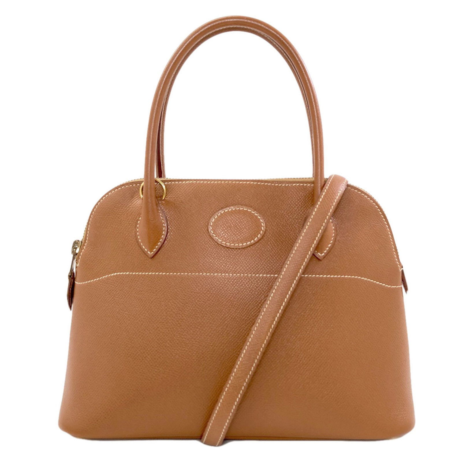 Handbag Epsom Leather by Hermes: Handbag Epsom Leather by Hermes Epsom leather, a signature material from Hermes, is used to craft this exquisite handbag. The gold color adds a touch of elegance, while the compact size makes it easy