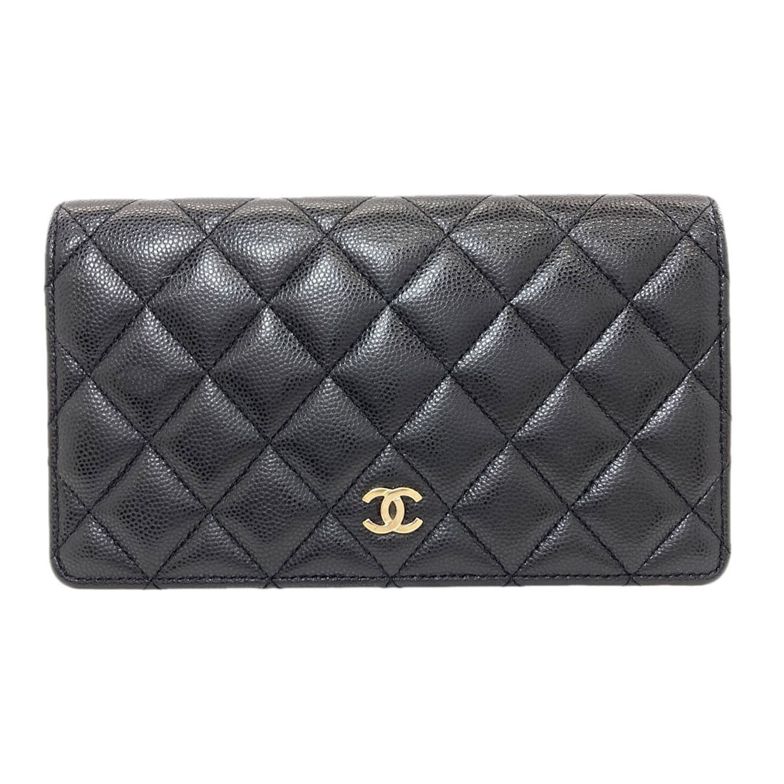 Chanel Coco Mark Matelasse Goldhardware Long Wallet (With Coin Pocket): Chanel Coco Mark Matelasse Goldhardware Long Wallet (With Coin Pocket) Black Grained Calfskin Long Wallet with Coin Pocket, featuring gold hardware, is a classic design from CHANEL. The sleek black