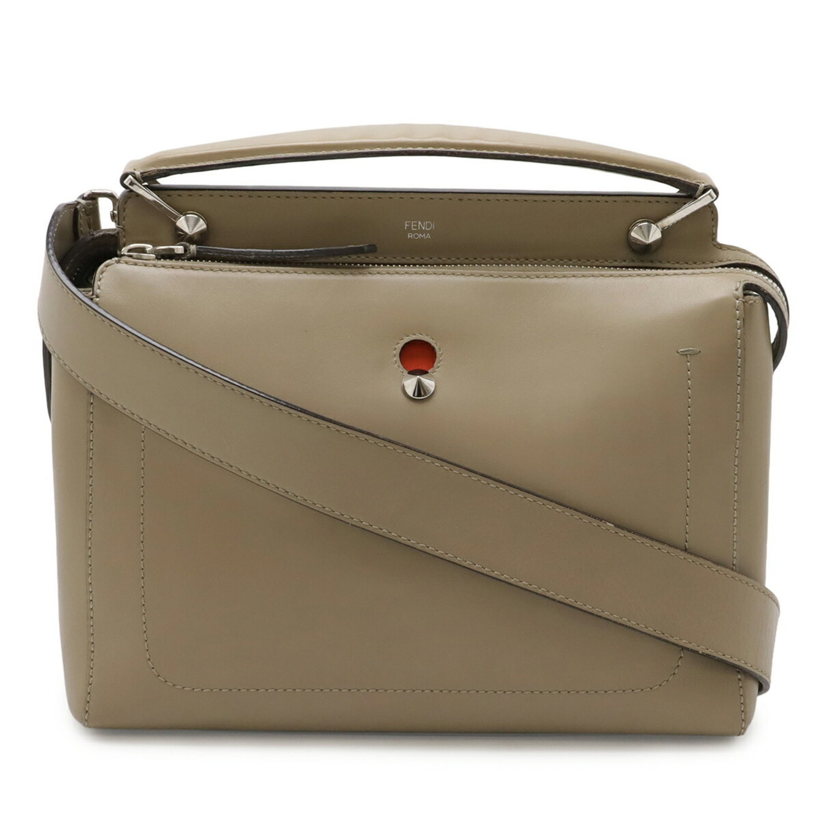 Shoulder Bag Leather Fendi Handbag: Shoulder Bag Leather Fendi Handbag Grayish leather shoulder bag from Fendi, measuring 25cm x 30cm x 14cm, bears a signature. This Italian-made handbag features high-quality leather construction. A sty