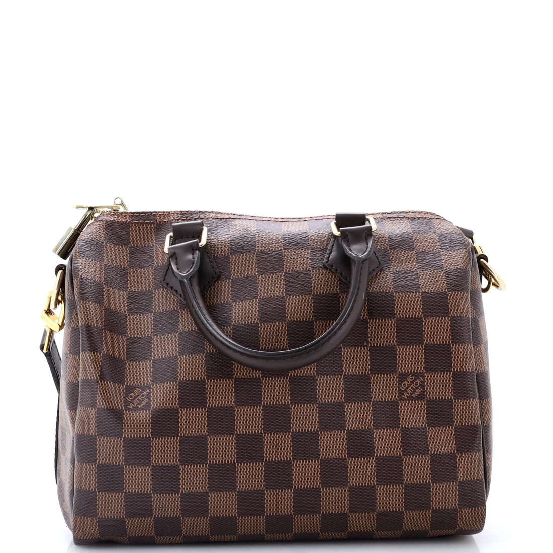 Vuitton Speedy Louis Damier Bandouliere 25: Vuitton Speedy Louis Damier Bandouliere 25 The Vuitton Speedy Louis Damier Bandouliere 25 is a timeless brown canvas-coated leather satchel with a classic Damier 25 pattern. Measuring 7.5" tall and