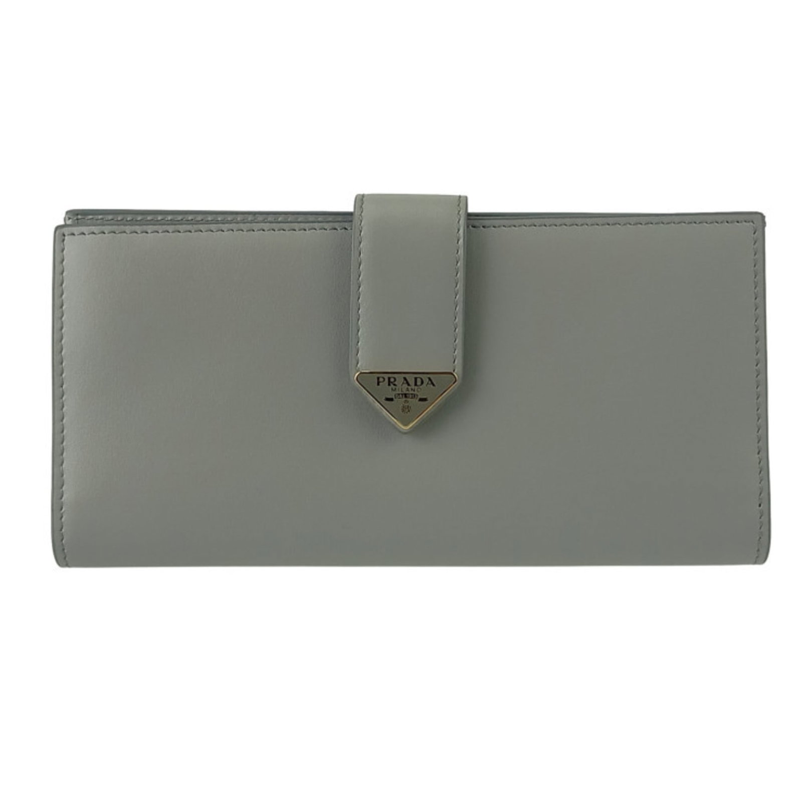 Prada Long Wallet (Bi-Fold) Leather: Prada Long Wallet (Bi-Fold) Leather The Prada Long Wallet (Bi-Fold) Leather is a sleek and functional accessory made from high-quality leather, available in light gray. This bi-fold wallet features a 