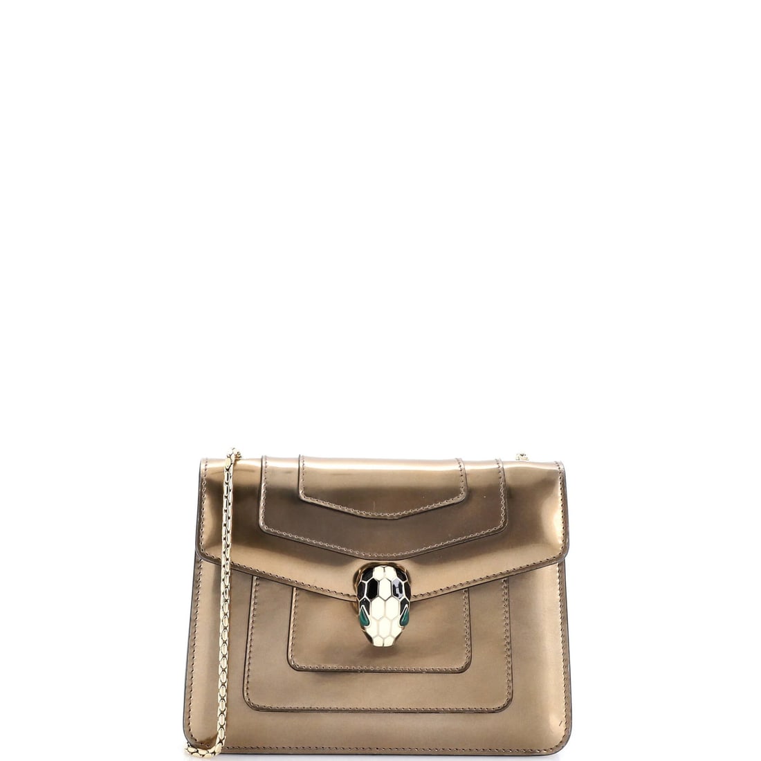 Small Square Leather Metallic Bag Forever Serpenti Bvlgari: Small Square Leather Metallic Bag Forever Serpenti Bvlgari Small Square Leather Metallic Bag Forever Serpenti Bvlgari - A Gold Metallic Leather Small Shoulder Bag with a Signature. This Bvlgari