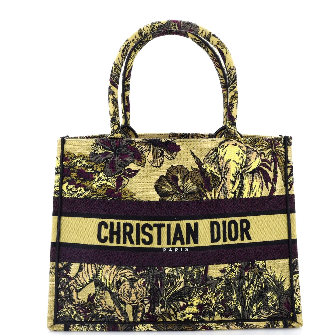 Canvas Embroidered Book Medium Christian Dior Tote: Canvas Embroidered Book Medium Christian Dior Tote Canvas Embroidered Book Medium Christian Dior Tote - Excellent Condition. This vibrant yellow canvas tote features a striking embroidered design,