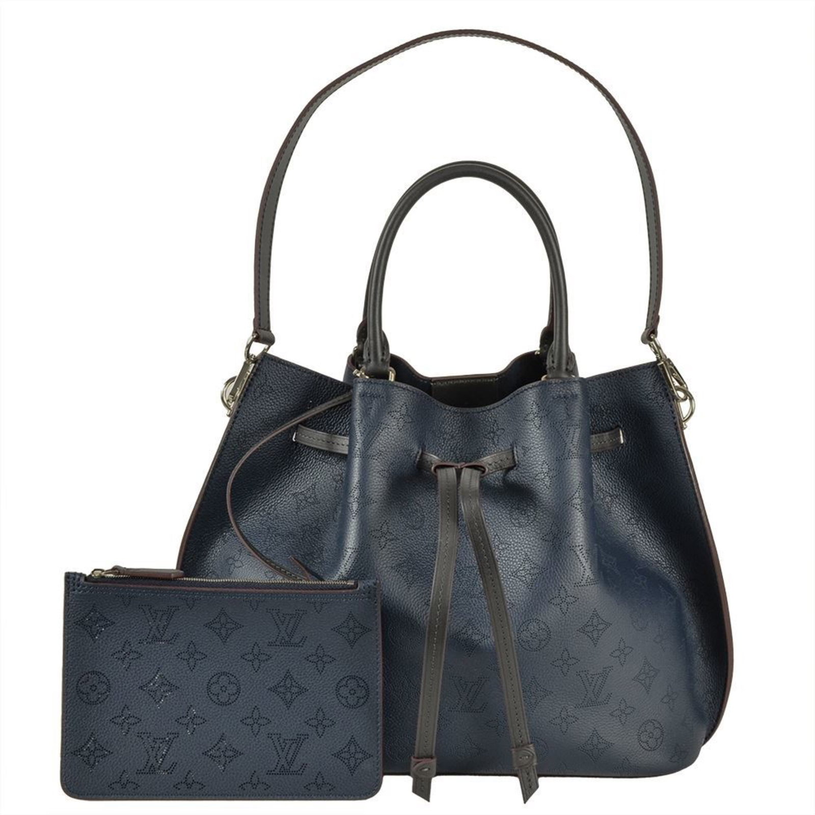 Mahina Leather Shoulder Bag Louis Vuitton: Mahina Leather Shoulder Bag Louis Vuitton Navy, Navy Blue Mahina leather shoulder bag from Louis Vuitton, complete with box, dust bag, and pouch, offering a sophisticated and stylish accessory for