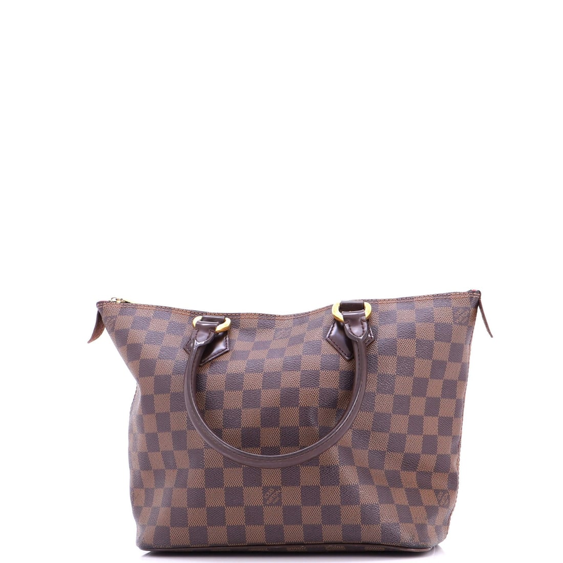 Damier PM Handbag Saleya Vuitton Louis: Damier PM Handbag Saleya Vuitton Louis Brown Damier PM Canvas Coated Louis Vuitton Saleya Vuitton Handbag with Microfiber Red Interior, featuring a classic totes design and gold hardware, measures
