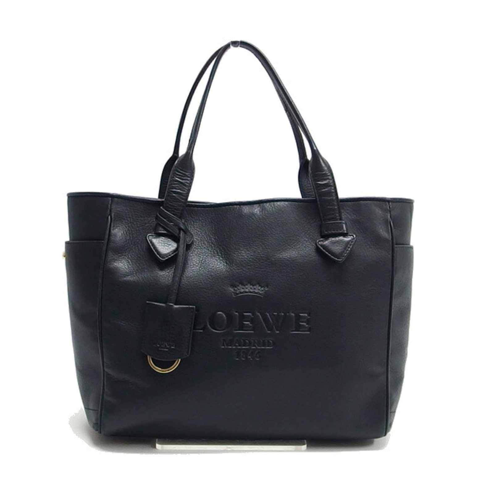Loewe Tote Bag Leather Handbag: Loewe Tote Bag Leather Handbag Black leather tote bag from Loewe, measuring 24cm x 36cm x 12cm, weighing 550g, and featuring a 39cm long handle. This stylish and functional bag is made from