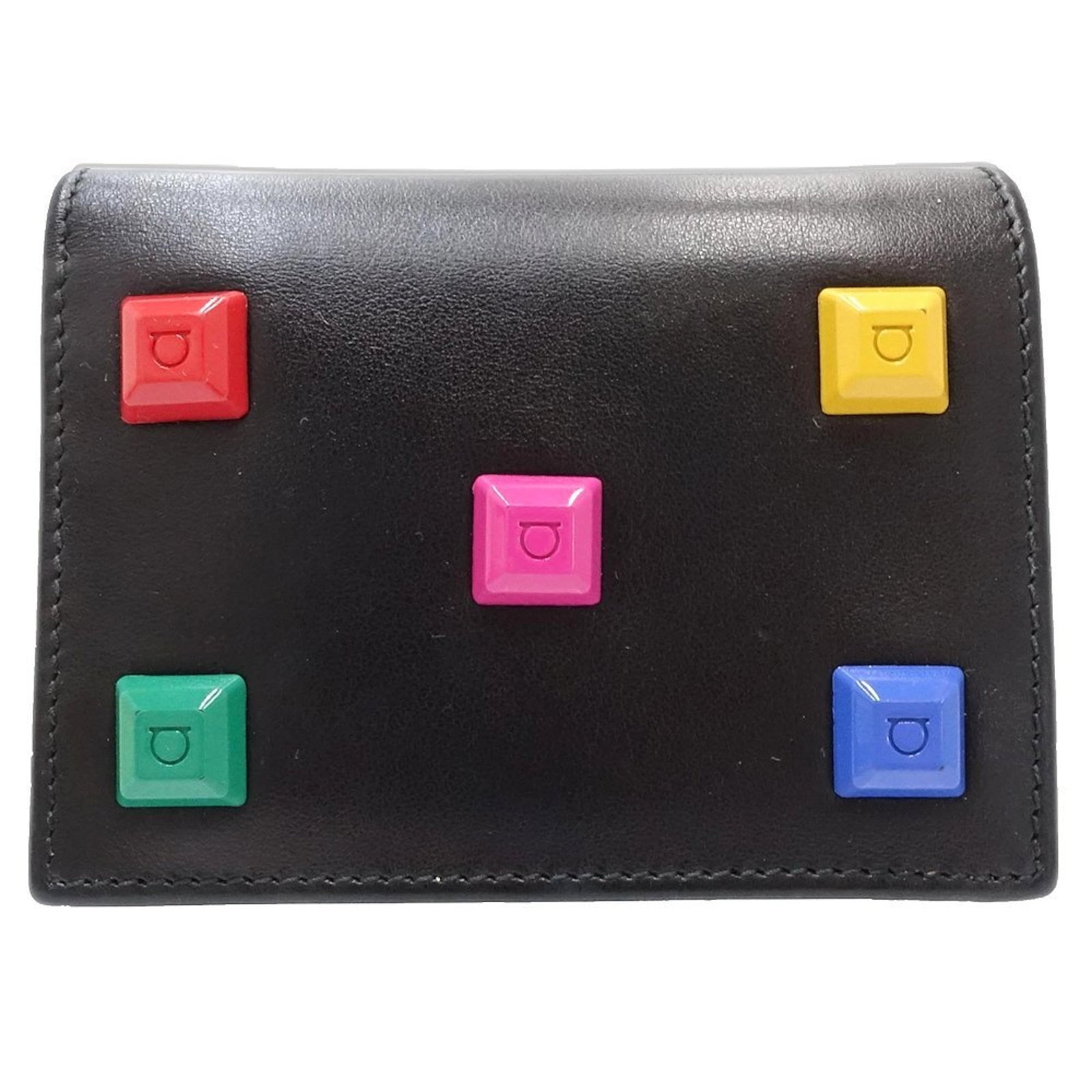 Salvatore Ferragamo Leather Wallet Bi-Fold: Salvatore Ferragamo Leather Wallet Bi-Fold Black and multi-color leather bi-fold wallet from Salvatore Ferragamo, a renowned luxury brand. This stylish wallet features high-quality leather