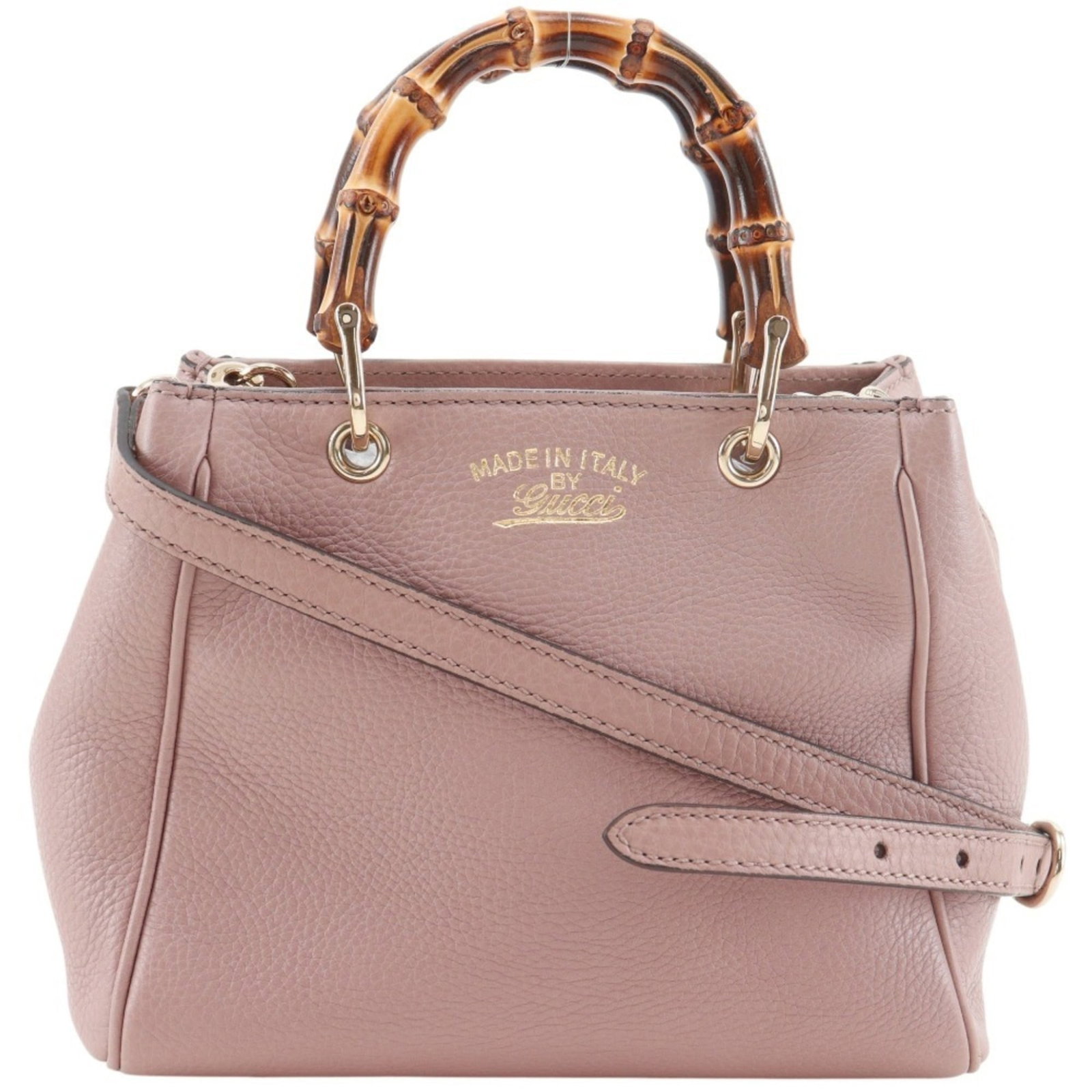 Bamboo Leather Handbag Gucci: Bamboo Leather Handbag Gucci Bamboo leather handbag with a unique blend of sustainable materials and luxurious calfskin. This pink Gucci handbag features a distinctive bamboo leather exterior,