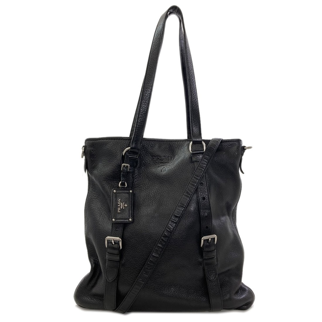 Calf Tote Bag 2Way Prada: Calf Tote Bag 2Way Prada Calf leather tote bag with a 2-way closure, measuring 16.9 inches in height and 14.6 inches in width, features a magnetic closure and a depth of 2.0 inches. The bag's
