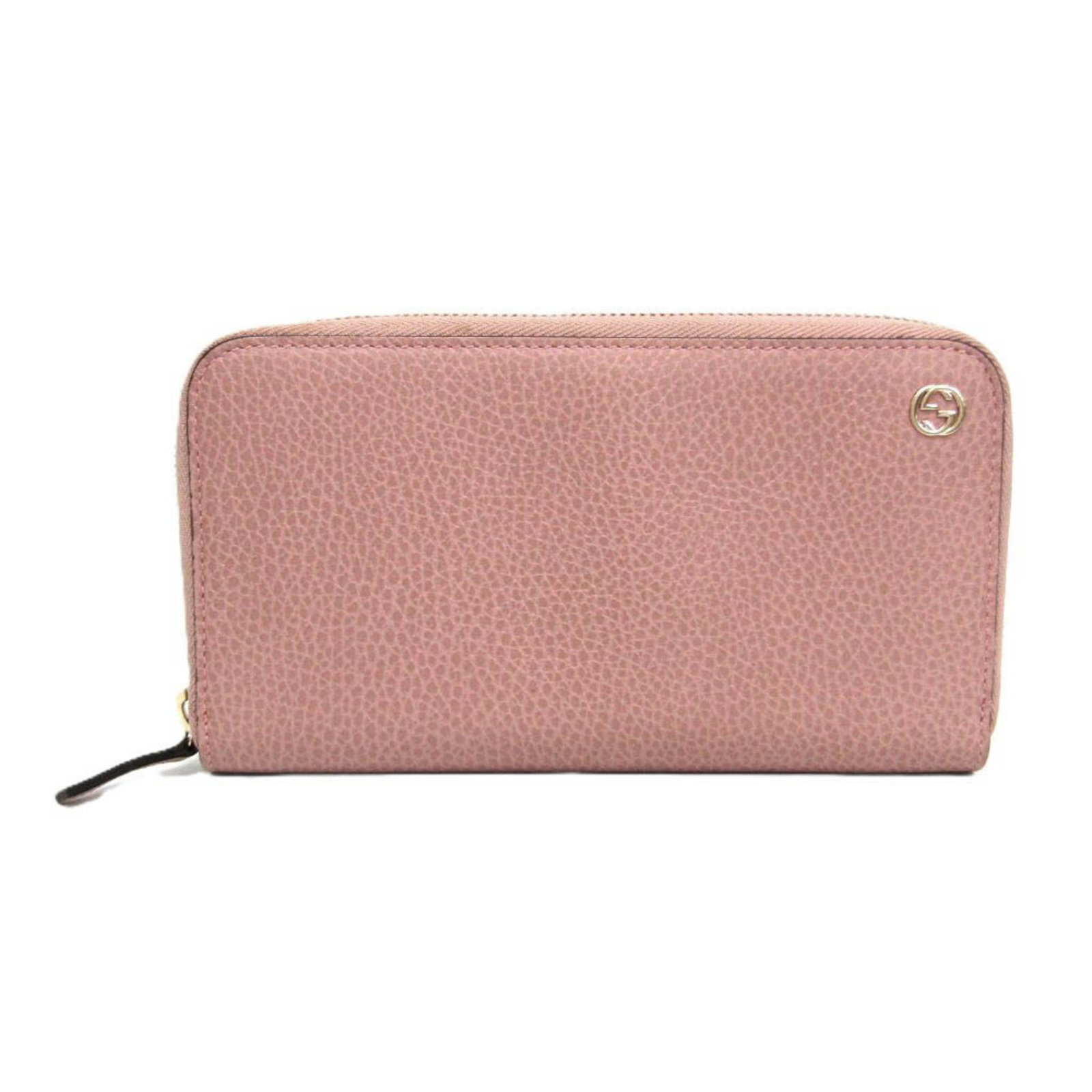 Gucci Long Wallet (Bi-Fold) Leather: Gucci Long Wallet (Bi-Fold) Leather Pink beige Gucci Interlocking G long wallet (bi-fold) features a zipper closure and multiple inner pockets, including a coin purse and bill slots. Made from high-qu