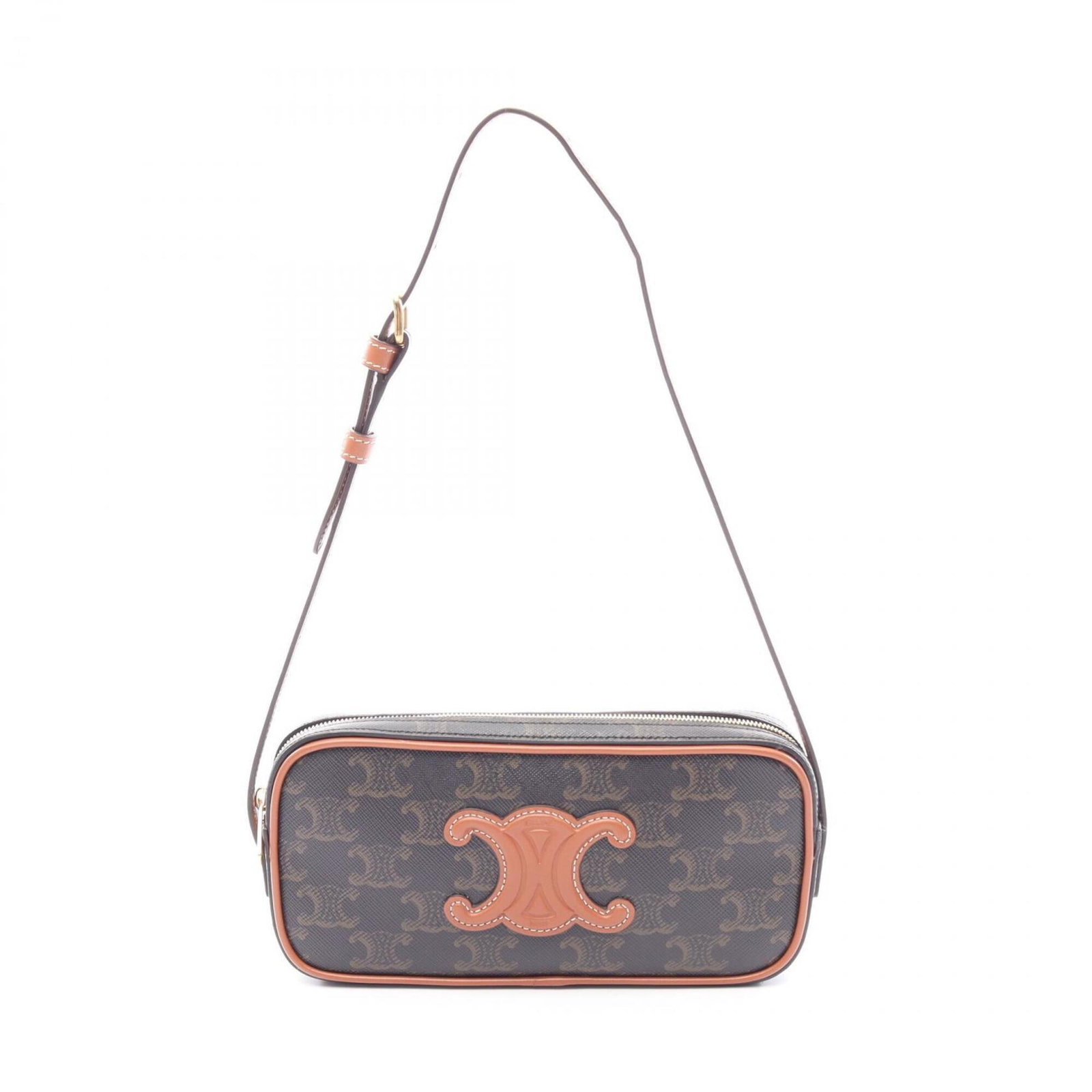 Canvas Pvc Leather Handbag Celine Coated Shoulder: Canvas Pvc Leather Handbag Celine Coated Shoulder Canvas, PVC, and leather come together in this Celine shoulder bag, featuring a black or brown coated canvas exterior. The bag measures 9cm x 19cm x