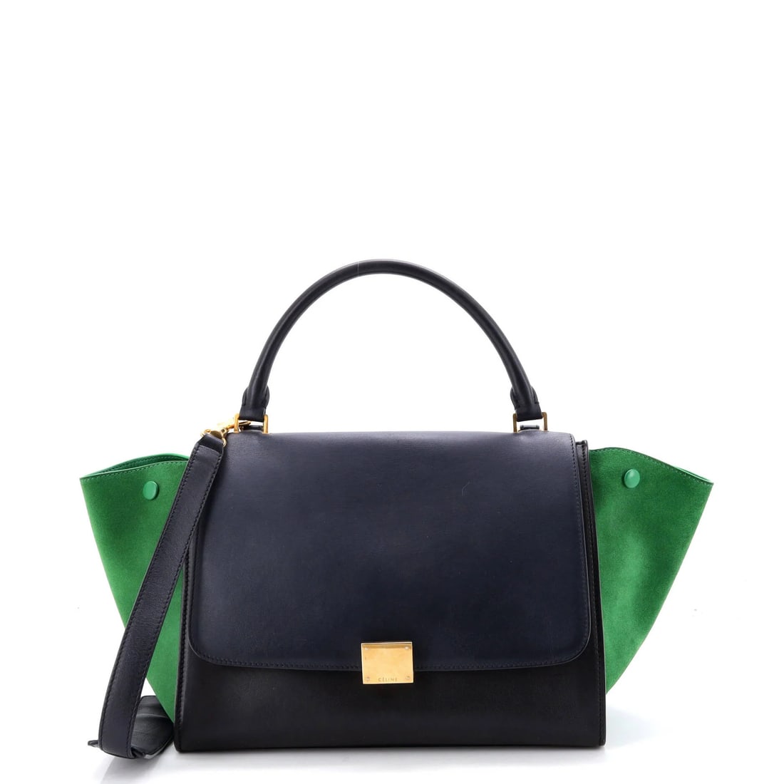 Celine Trapeze Bag Leather Medium: Celine Trapeze Bag Leather Medium The Celine Trapeze Bag Leather Medium is a stylish and versatile medium-sized satchel with a multicolor exterior and gold hardware. Measuring 9" high, 12" wide, and