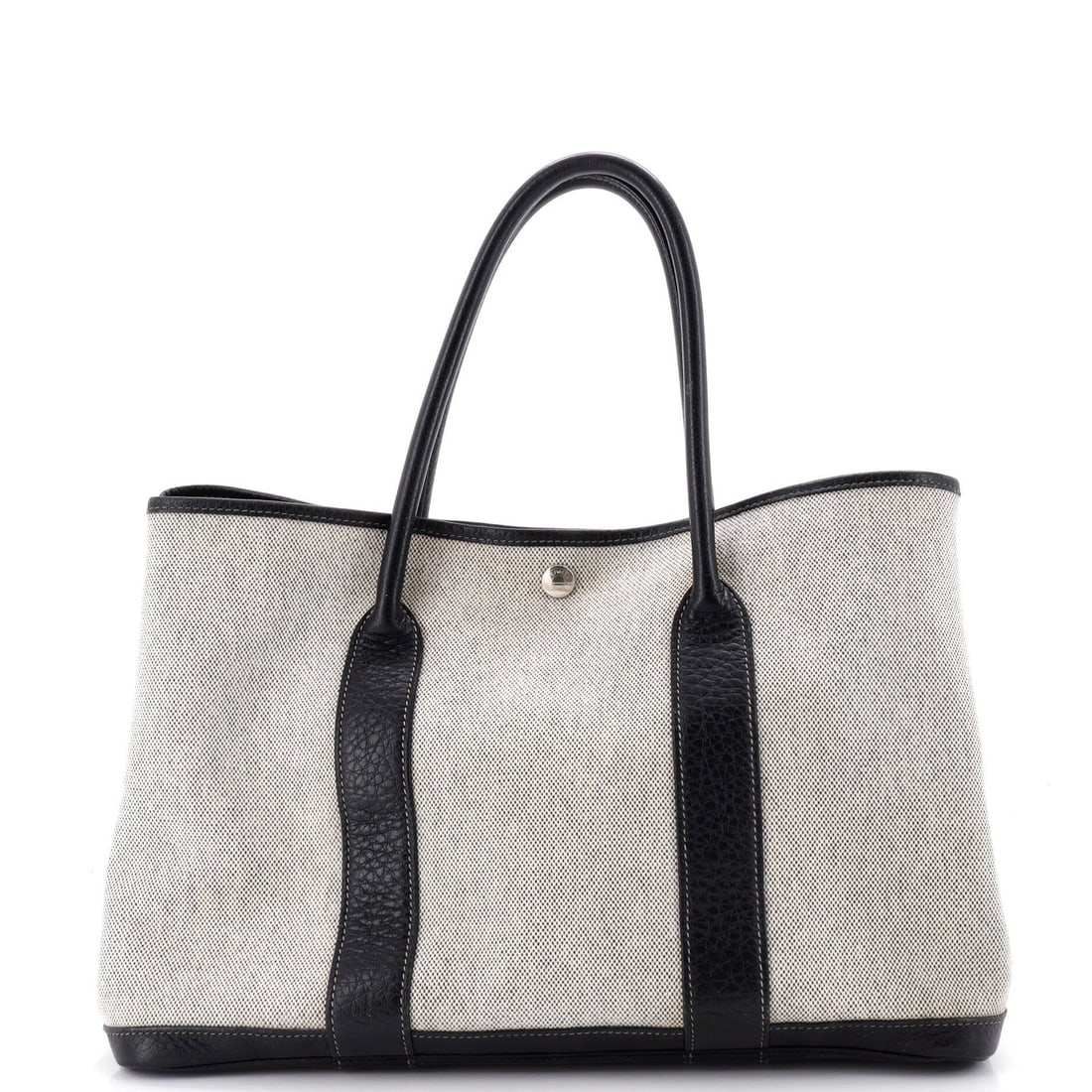 Tote Toile Hermes Garden Party Leather 36: Tote Toile Hermes Garden Party Leather 36 Black Canvas and Leather Tote with Toile de Jouy Design, 36" in Size, Features Palladium Hardware and a Neutral-Colored Interior. This Garden Party Tote
