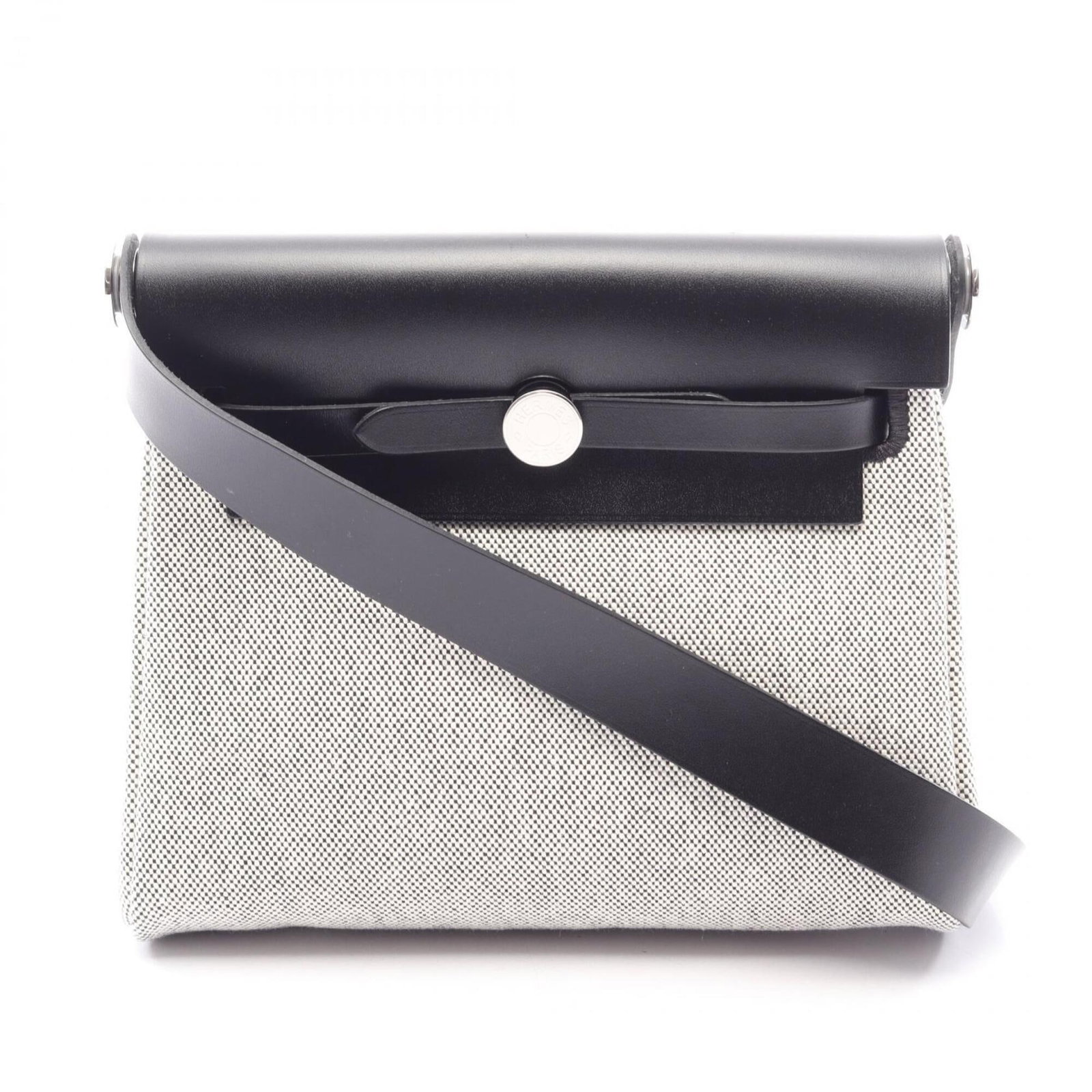 Hermes Handbag Leather Vache Toile Shoulder Bag: Hermes Handbag Leather Vache Toile Shoulder Bag Toile H, Vache leather craftsmanship is showcased in this sleek black shoulder bag from Hermes, featuring a timeless design with a subtle texture. The