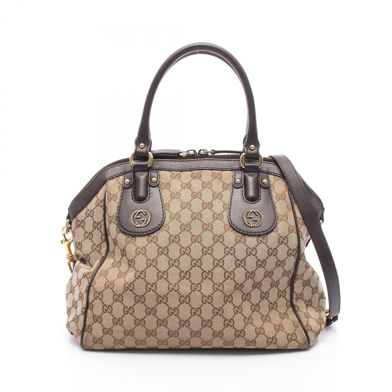 Canvas Leather Handbag Gucci: Canvas Leather Handbag Gucci Canvas Leather Handbag Gucci bears a signature. Made from GG canvas and leather, this beige, brown handbag measures 28cm x 32cm x 16cm. Its classic design makes it a