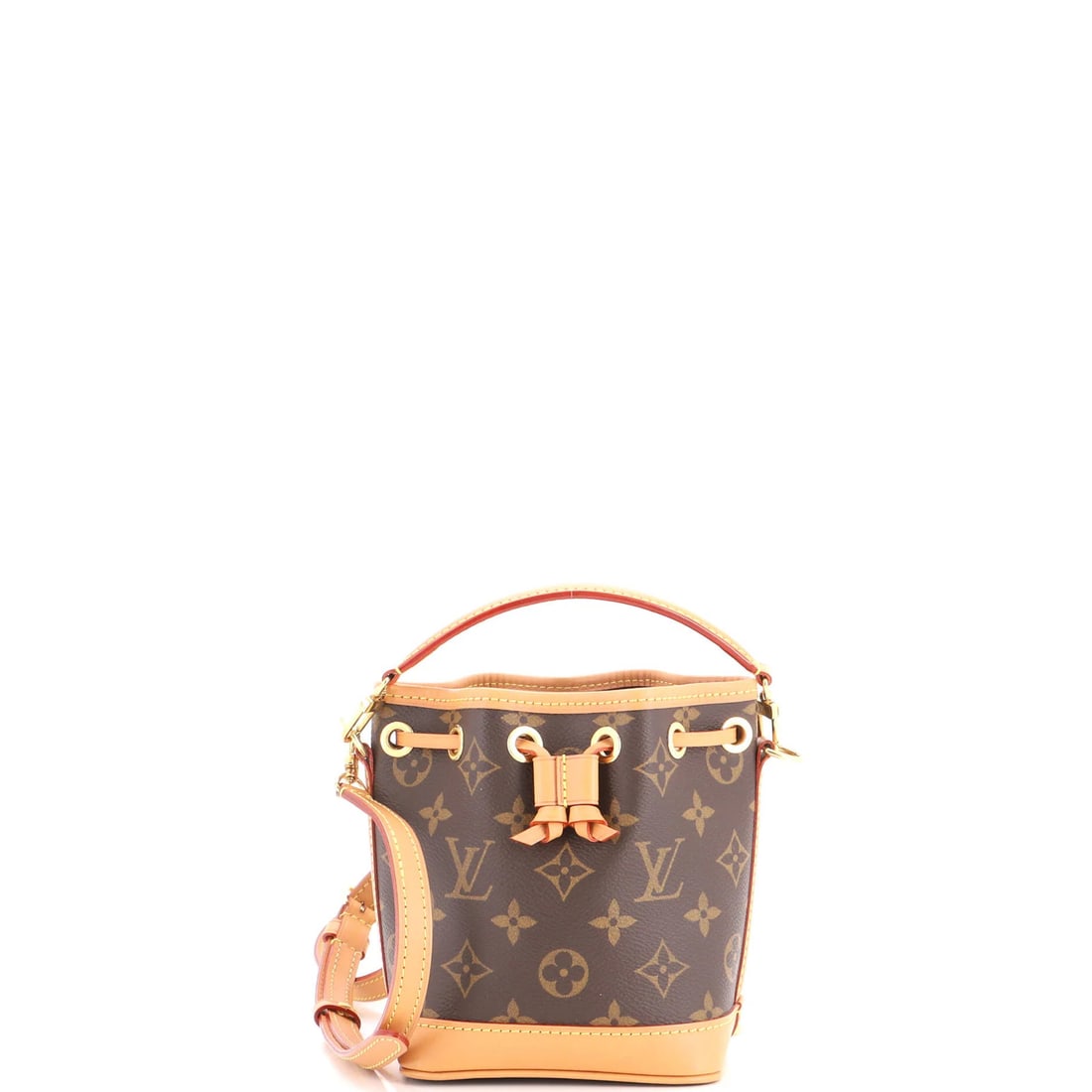 Vuitton Canvas Nano Monogram Handbag Noe Louis: Vuitton Canvas Nano Monogram Handbag Noe Louis Brown Canvas Coated Nano Monogram Bucket Handbag with Gold Hardware, featuring a classic Noe design and signature monogram pattern, measures 6" tall and