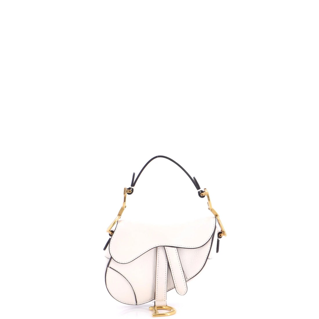 Saddle Handbag Christian Dior Leather Micro: Saddle Handbag Christian Dior Leather Micro This stunning Christian Dior Saddle Handbag Leather Micro is a sleek and sophisticated accessory. With its crisp white leather exterior and elegant aged